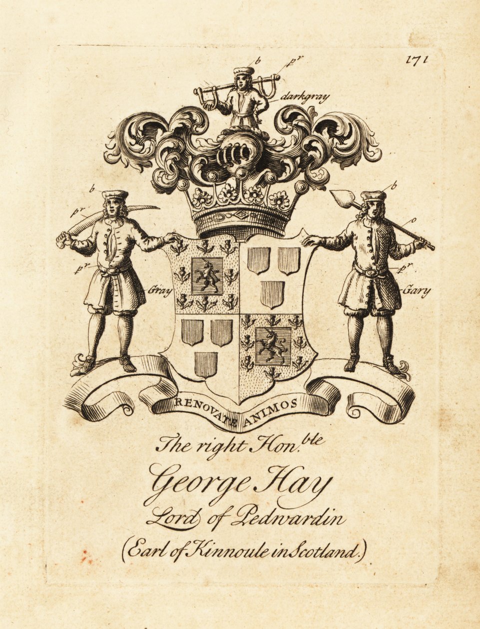 Wappen des hochwürdigen George Hay, Lord of Penwardian, 8. Earl of Kinnoule in Schottland von Andrew Johnston