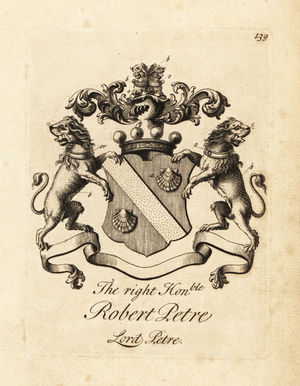 Wappen des Hochwohlgeborenen Robert Petre, Lord Petre, 8. Baron Petre von Andrew Johnston
