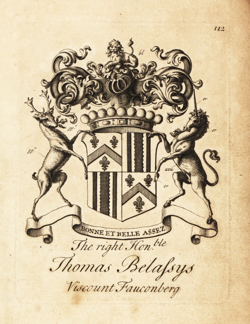 Wappen des Hochwohlgeborenen Thomas Belasyse, Earl Fauconberg oder Thomas Belassys, Viscount Fauconberg (1699-1774) von Andrew Johnston