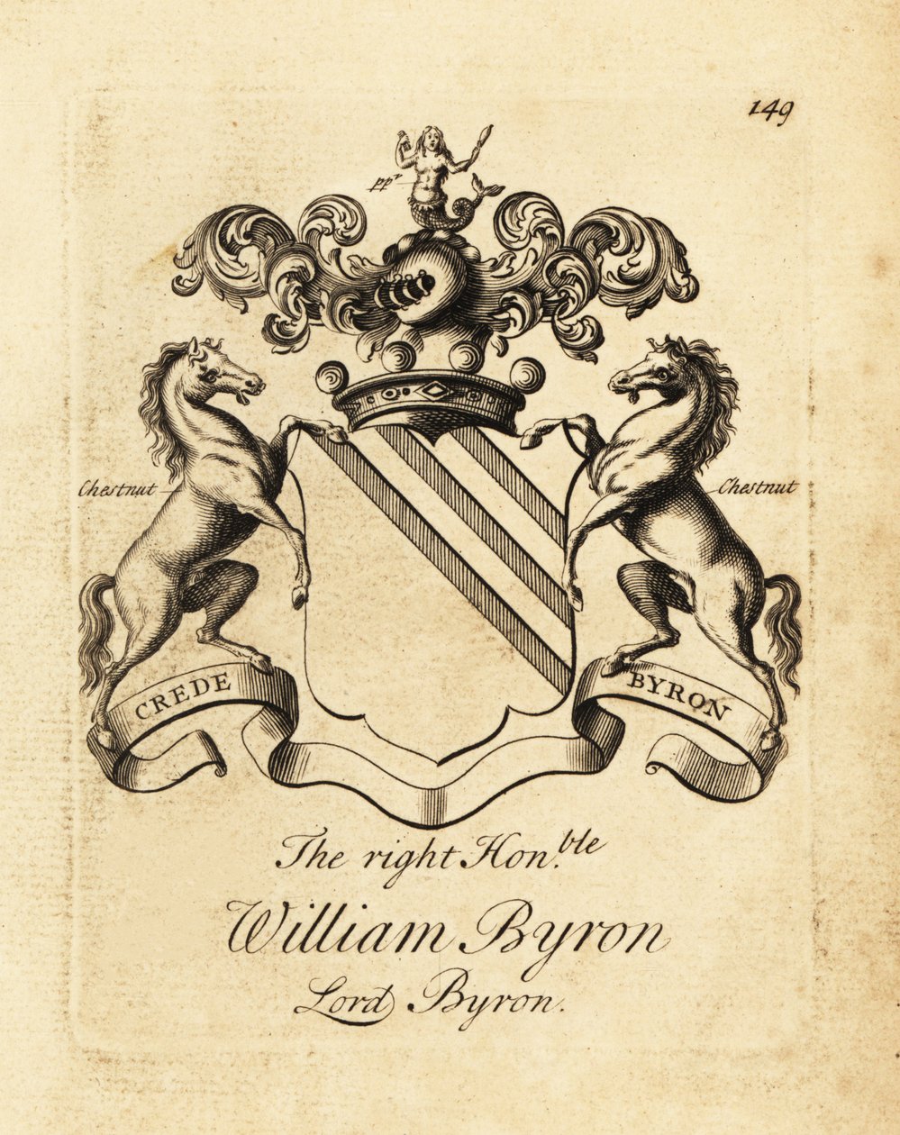 Wappen des hochverehrten William Byron, Lord Byron, 4. Baron Byron (1670-1736) von Andrew Johnston