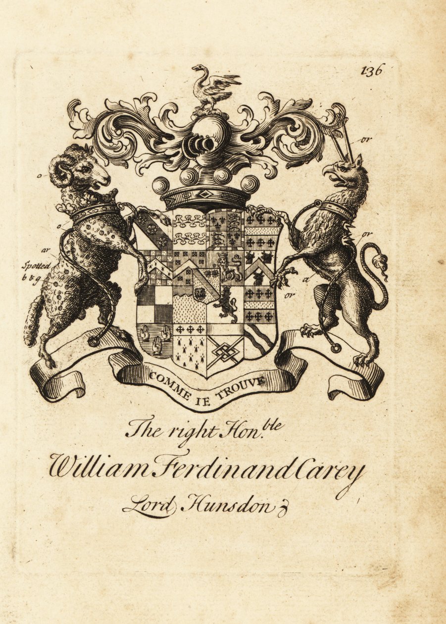 Wappen des Hochwohlgeborenen William Ferdinand Carey, 8. Baron Hundsen, Lord Hunsdon von Andrew Johnston