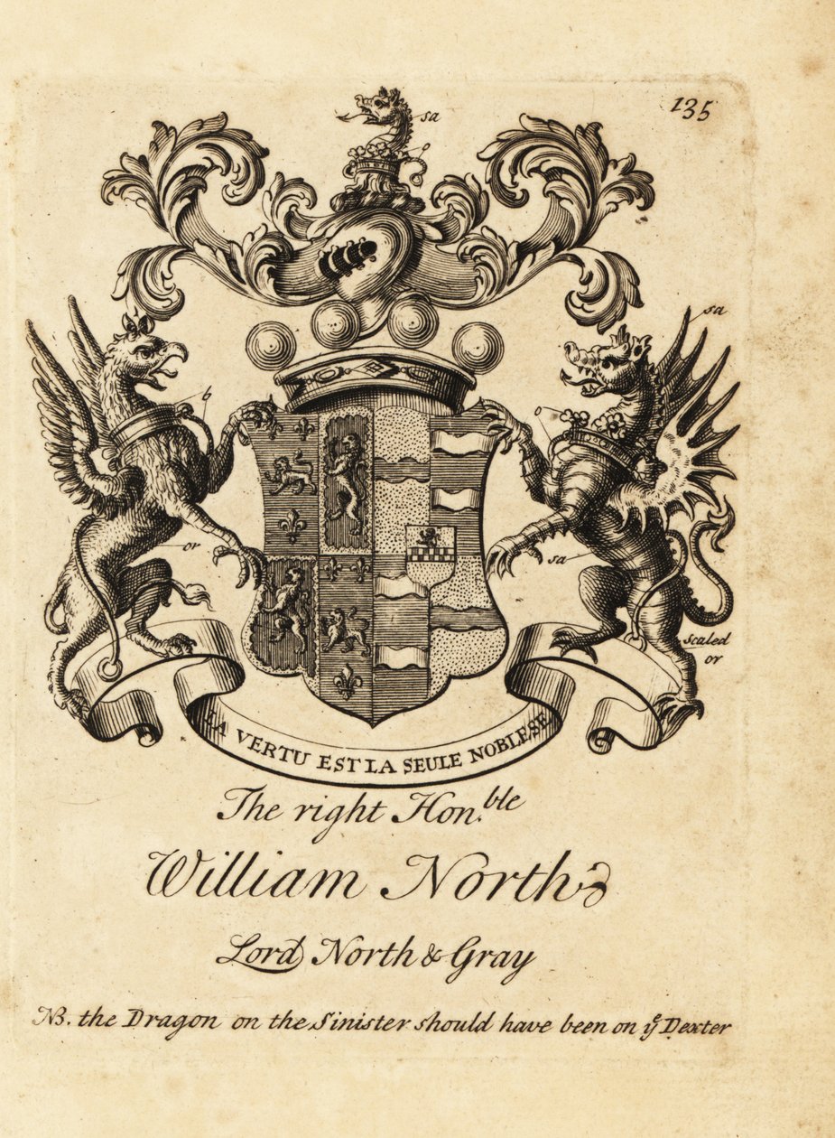Wappen des Hochwohlgeborenen William North, Lord North & Gray, 6. Baron North, 2. Baron Grey von Andrew Johnston