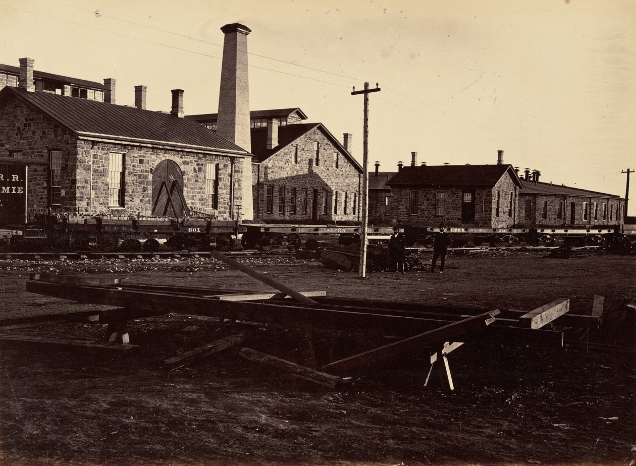 Tafel 17. Laramie Maschinenwerkstätten, von Südwesten, 1869 von Andrew Joseph Russell