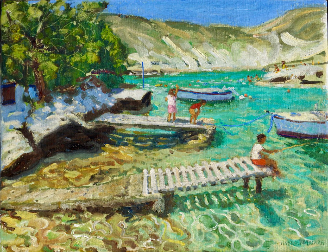 Angeln vom Steg, Milos, Griechenland von Andrew Macara