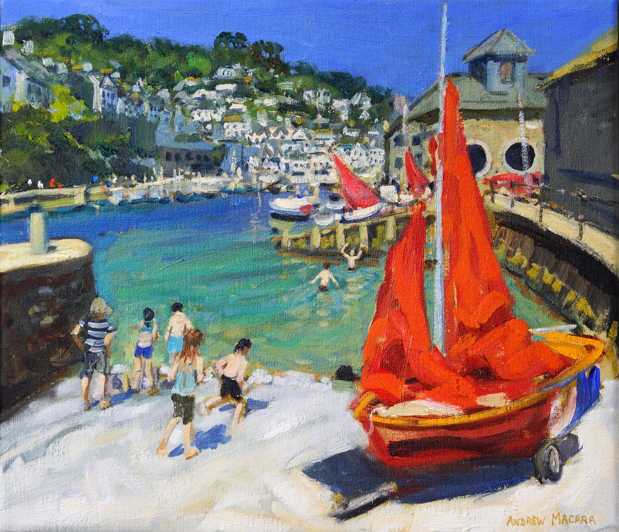 Spielen im Hafen, Looe, Cornwall von Andrew Macara