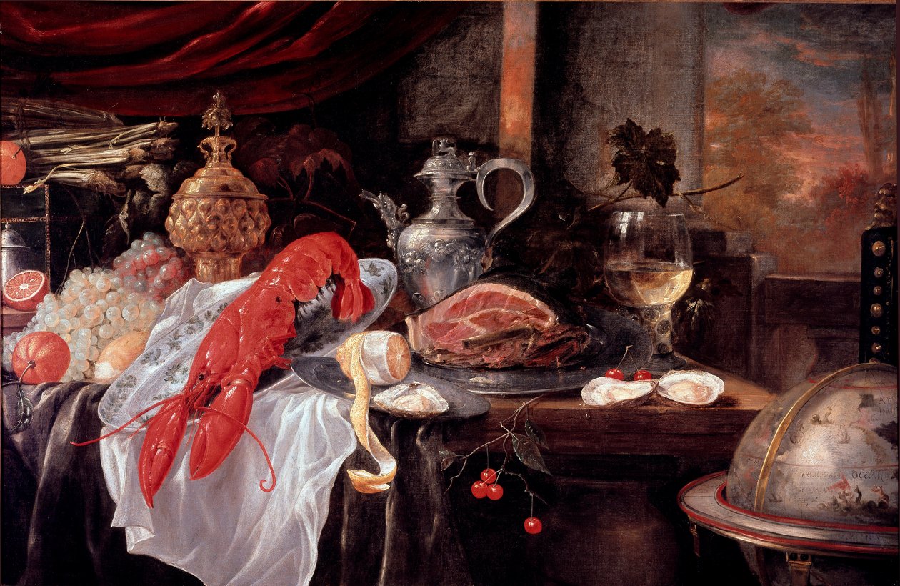 Stillleben mit Hummer, Schinken, Silberwaren von Andries Benedetti