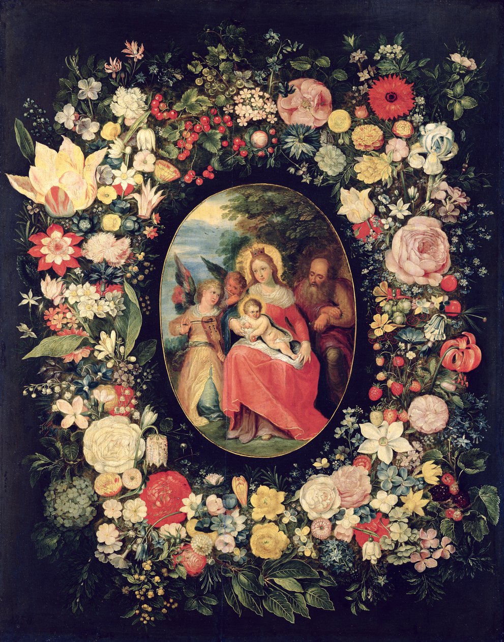 Die Heilige Familie, umrahmt von einem Blumenkranz von Andries Daniels or Danielsz