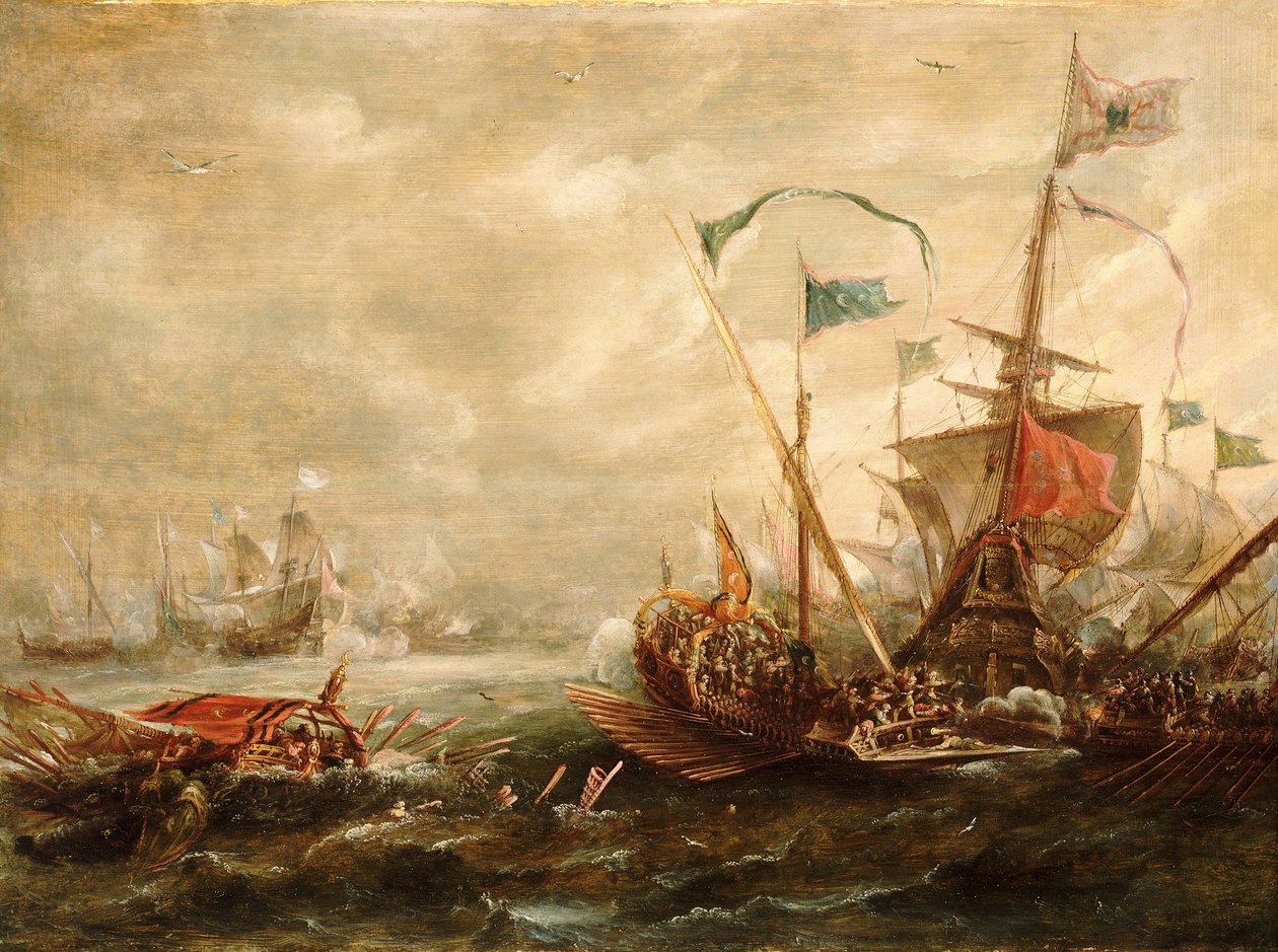 Spanisches Gefecht mit Barbareskenpiraten, frühes bis mittleres 17. Jahrhundert von Andries van Eertvelt