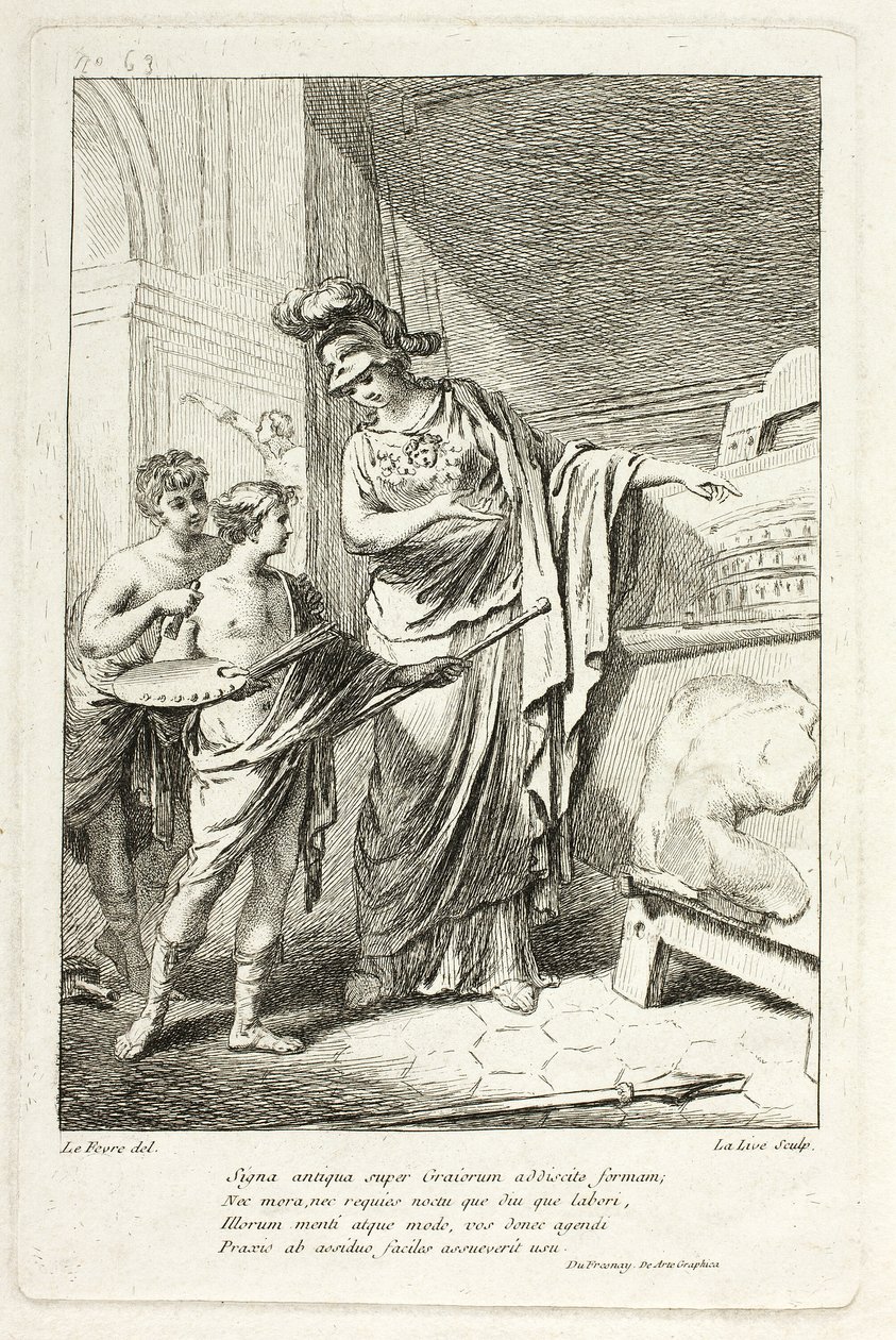 Minerva unterrichtet einen jungen Künstler, Illustration für den Katalog historique du Cabinet von Mariette von Ange Laurent de Lalive de Jully