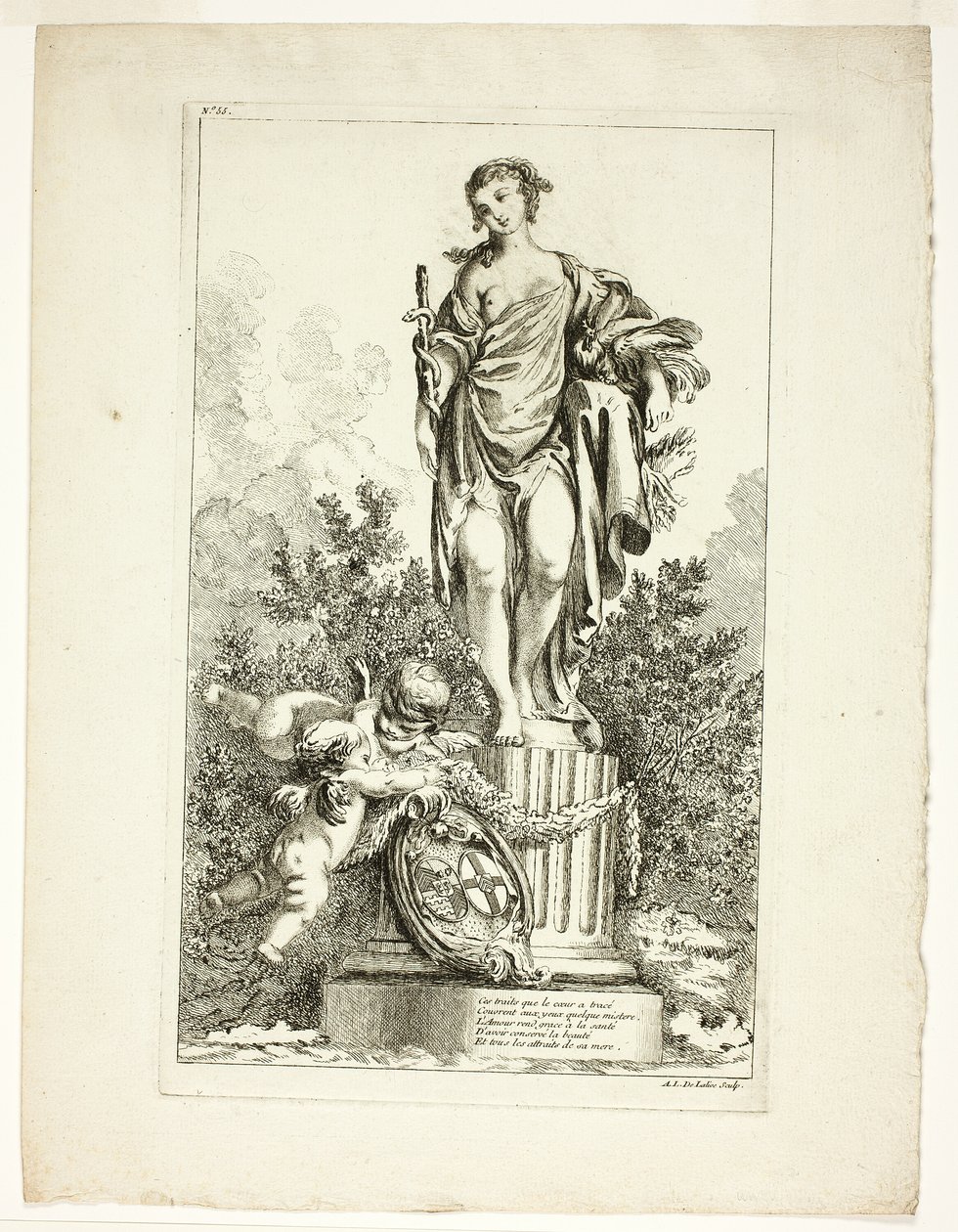 Zwei Liebende danken der Statue der Gesundheit von Ange Laurent de Lalive de Jully