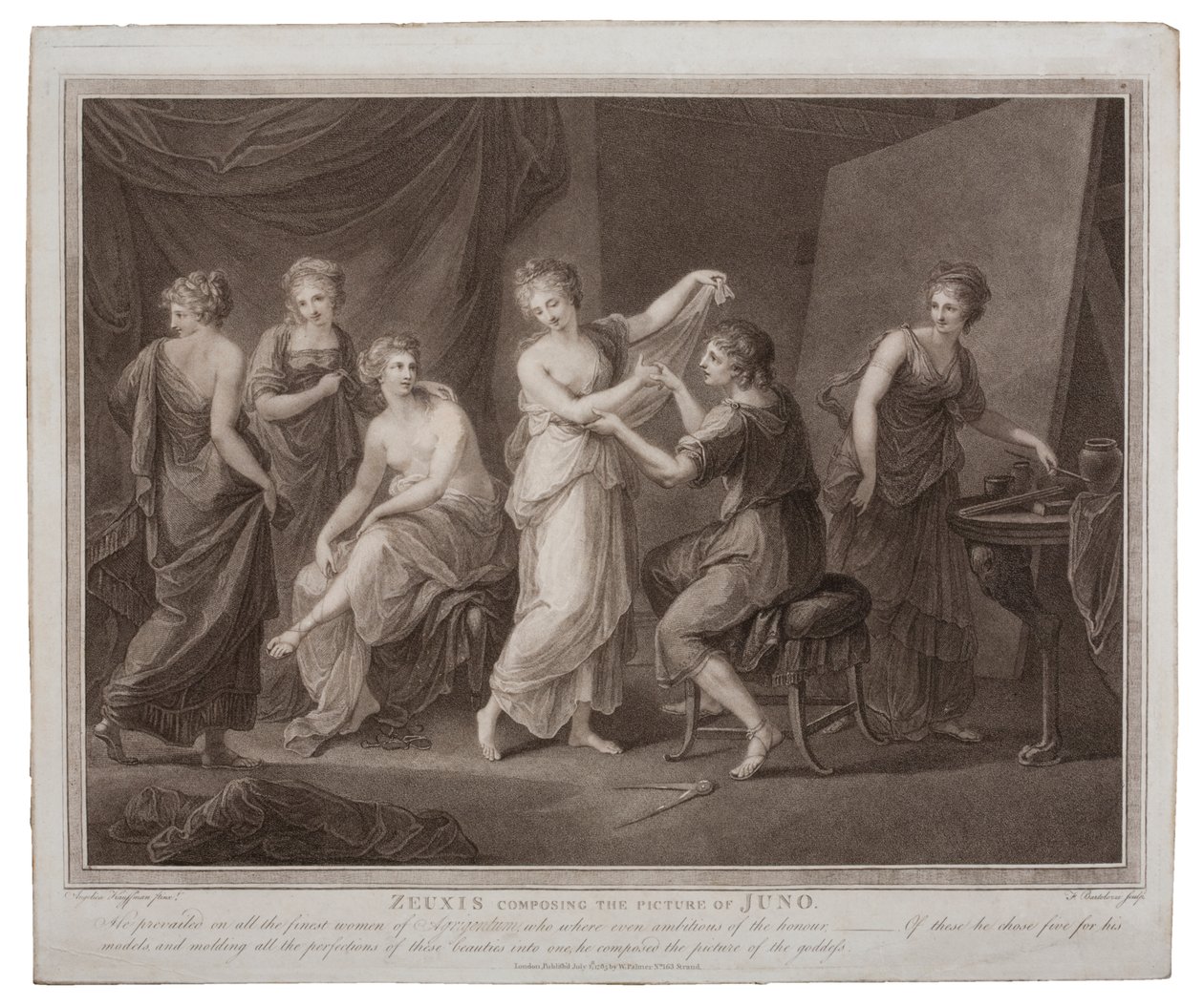 Zeuxis komponiert das Bild der Juno von Francesco Bartolozzi (1727-1815), veröffentlicht in London von W. Palmer, 1785 von Angelica Kauffmann