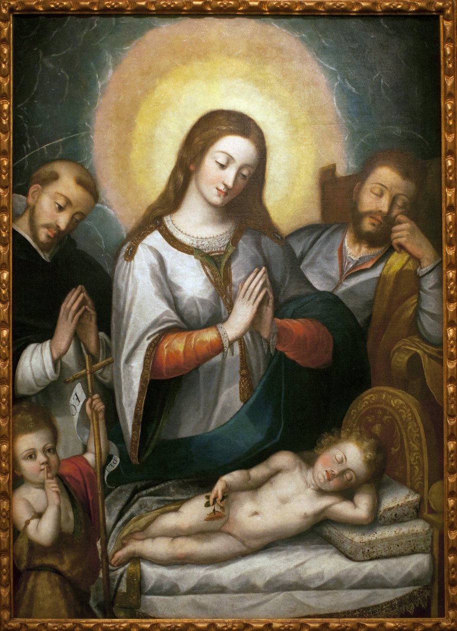Die Heilige Familie mit Johannes dem Täufer und Dominikus von Angelino Medoro