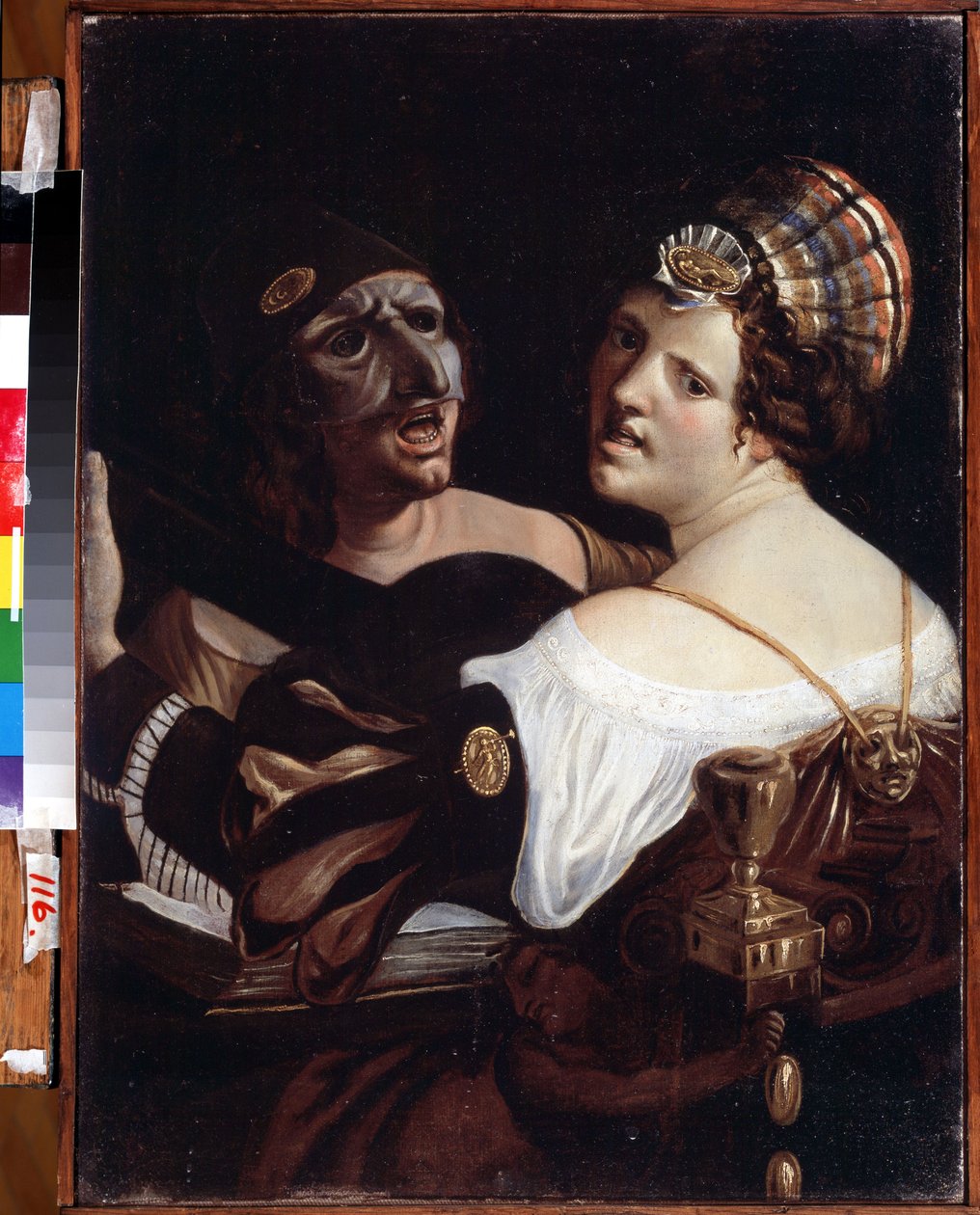 Schauspieler singen. Gemälde von Angelo Carlo Velli (Mitte des 18. Jahrhunderts). Öl auf Leinwand, 64,3 x 48 cm. Italienische Kunst des 18. Jahrhunderts. Staatliches Kunstmuseum, Jekaterinburg, Russland. von Angelo Carlo Velli