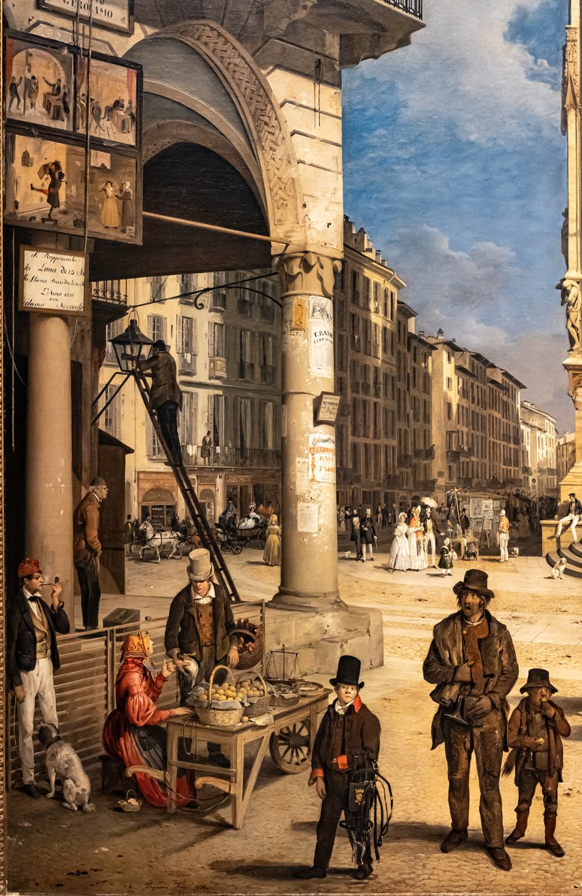 Blick auf den Dom mit dem Coperto von Figini (Detail) von Angelo Inganni