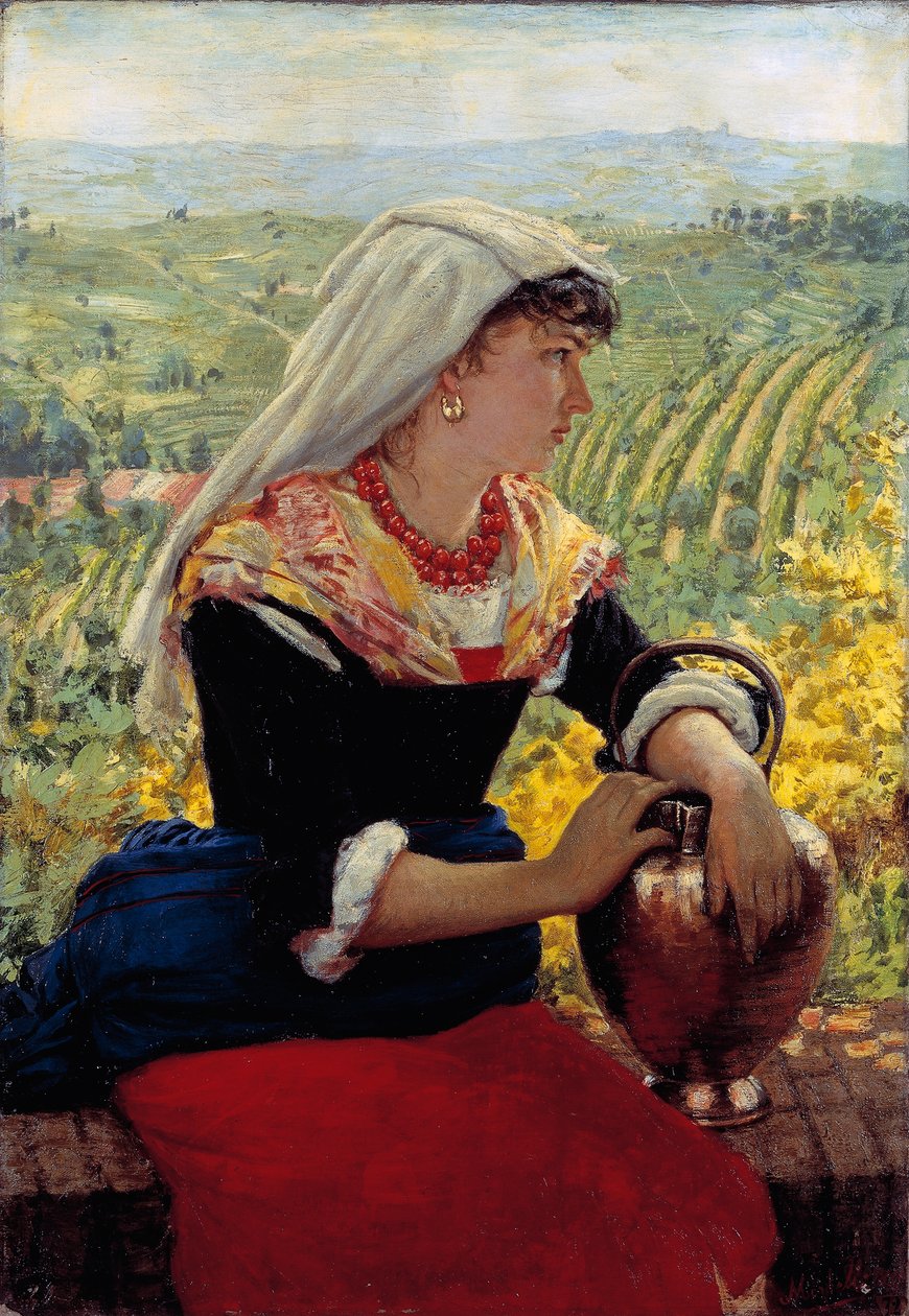Porträt seiner Frau in Monferrato-Kleidung von Angelo Morbelli