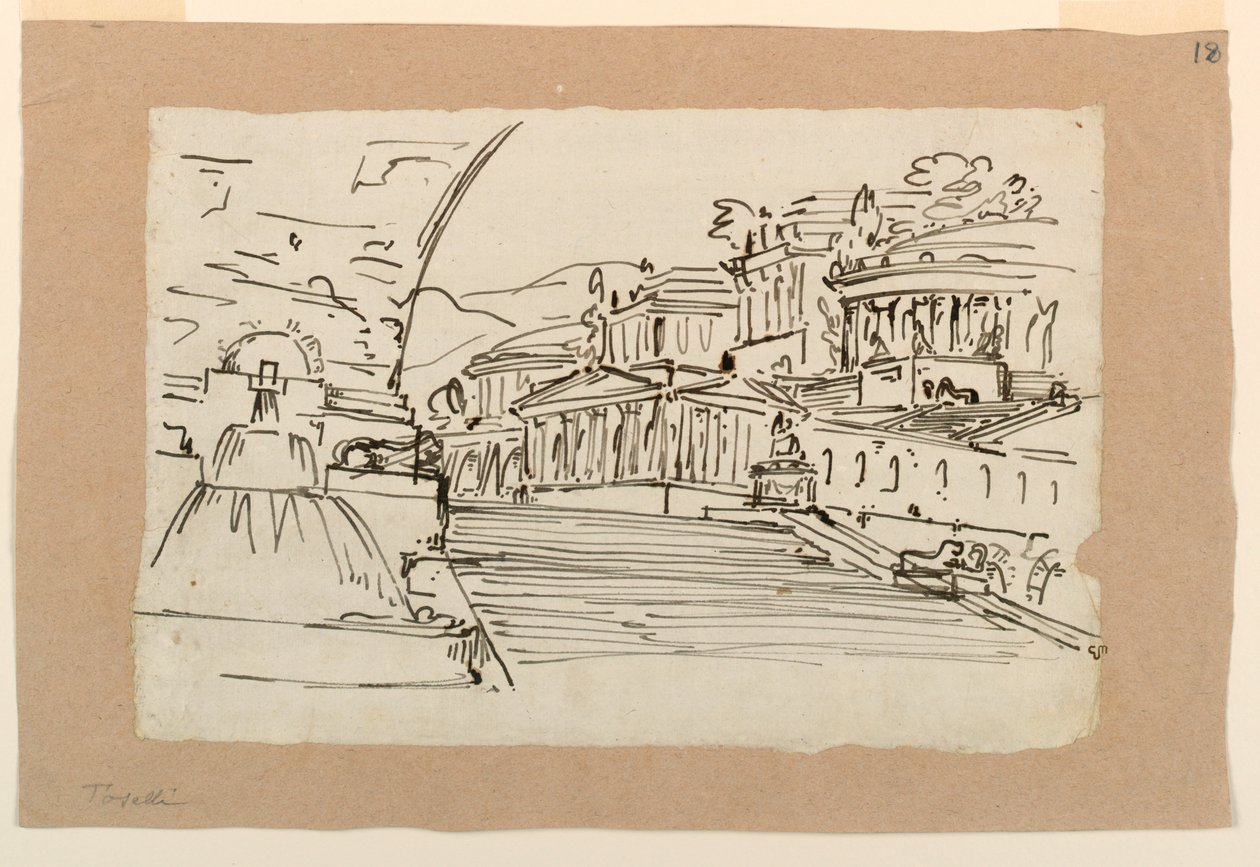 Bühnenbild, Gruppe antiker Gebäude von Angelo Toselli