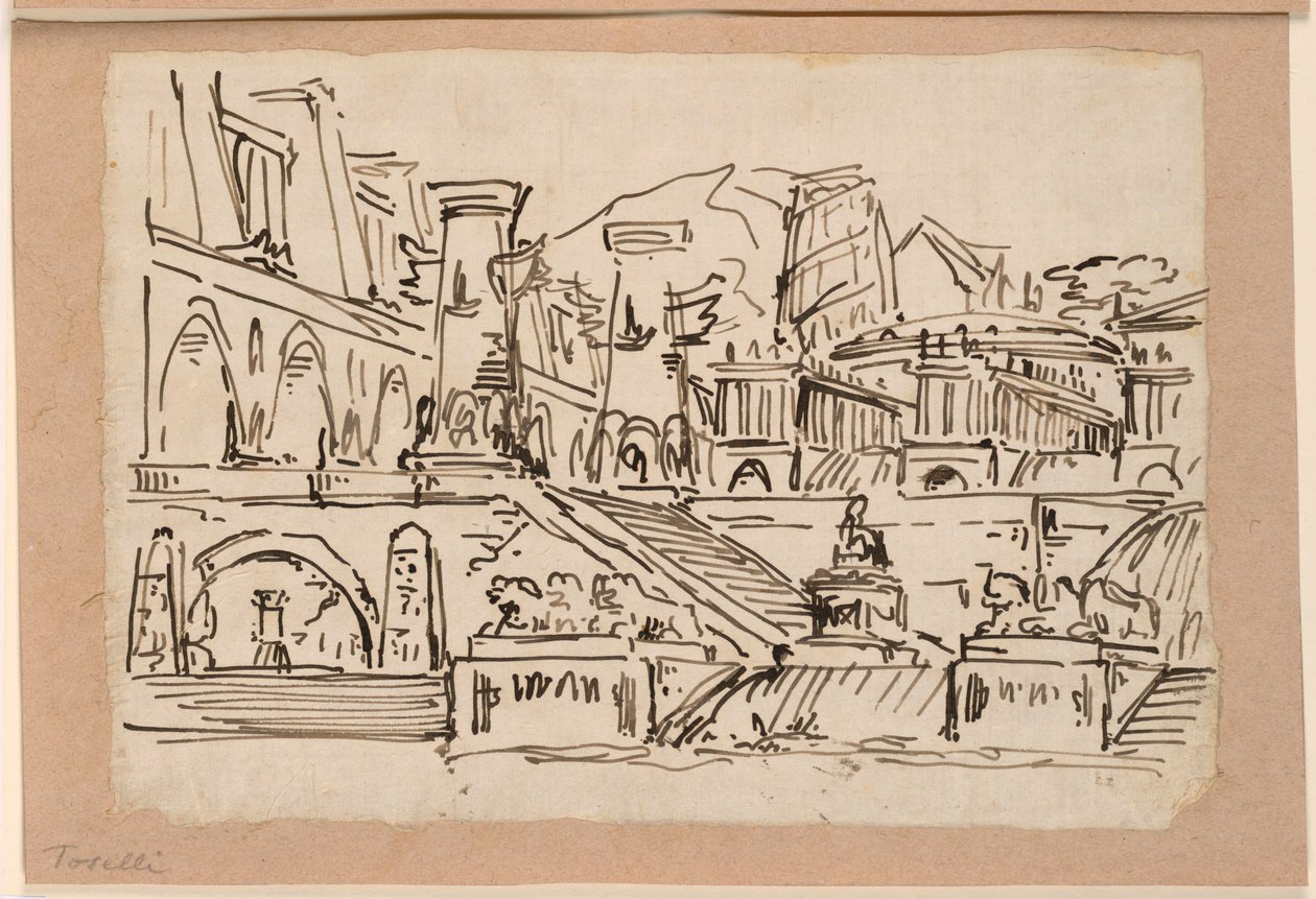 Bühnenbild, Gruppe antiker Gebäude von Angelo Toselli