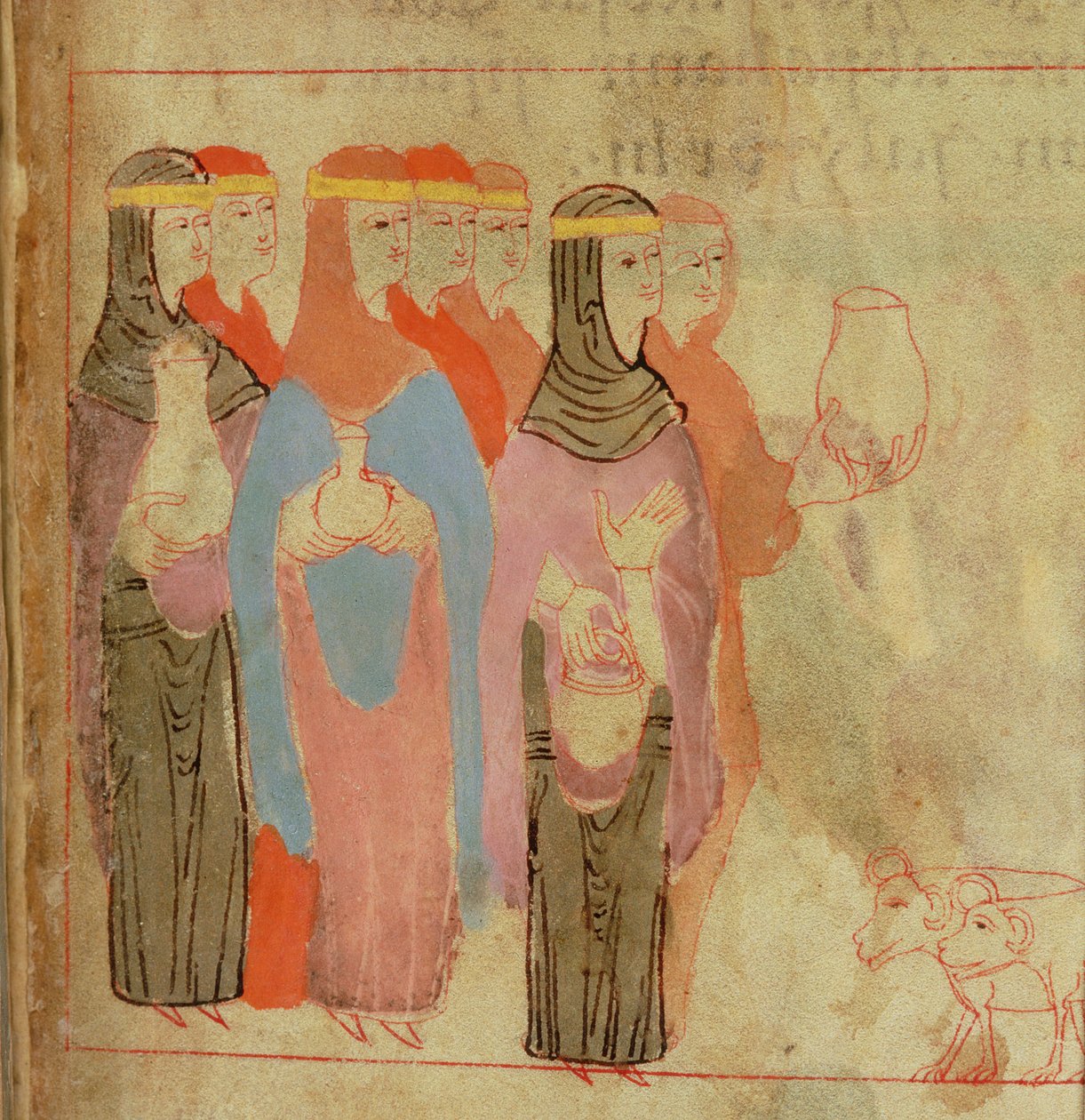 Frauen mit goldenen Stirnbändern, aus dem Aelfric Pentateuch, aus St. Augustine