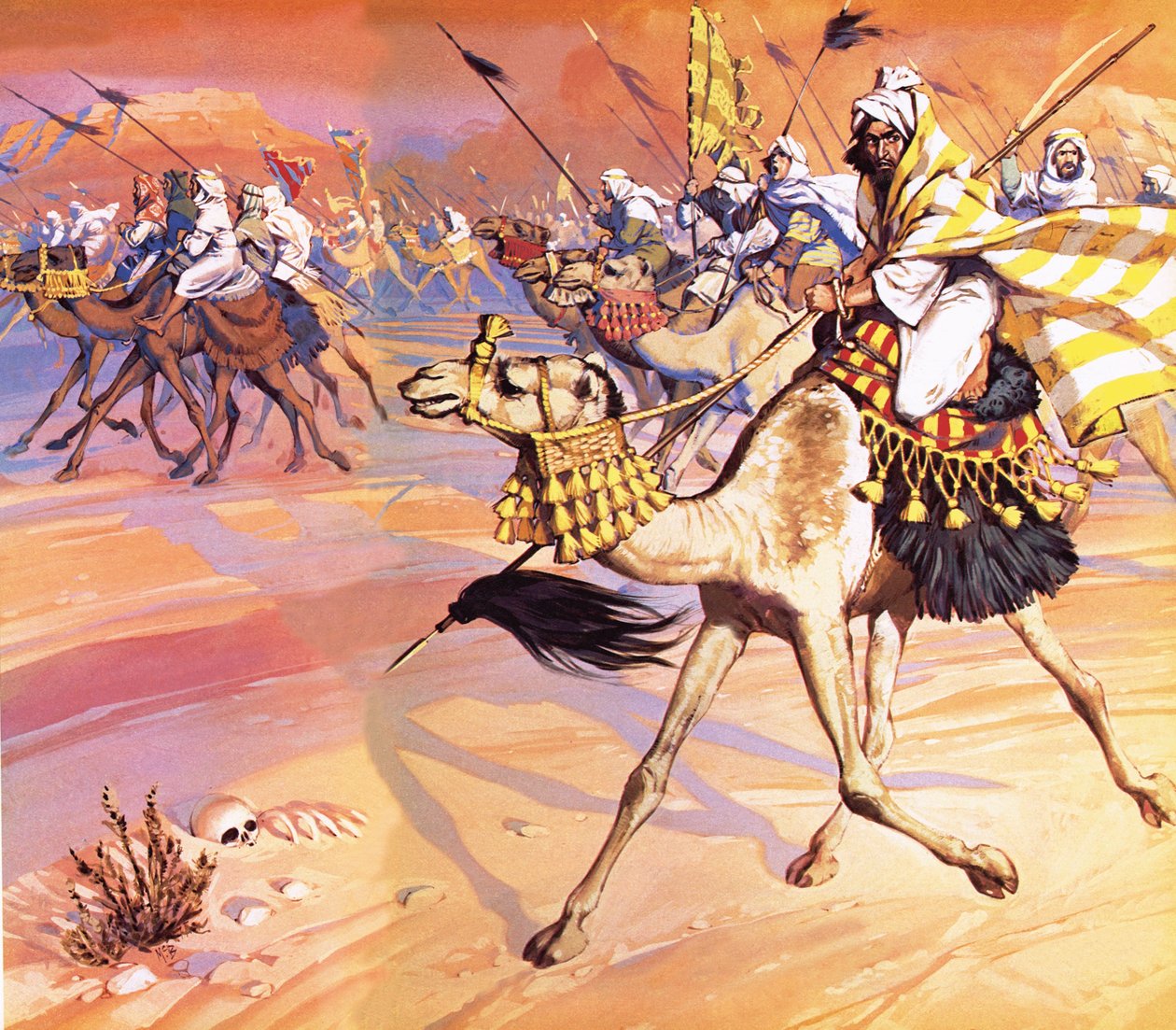 Araber stürmen durch die Wüste, um Mohamed zu töten von Angus McBride