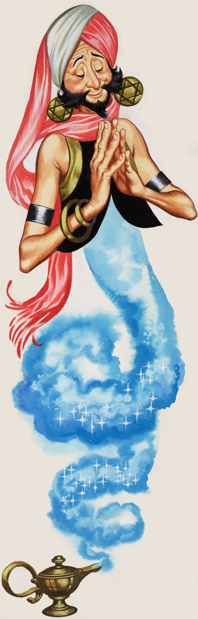 Dschinn, der aus seiner Lampe kommt, Illustration aus 