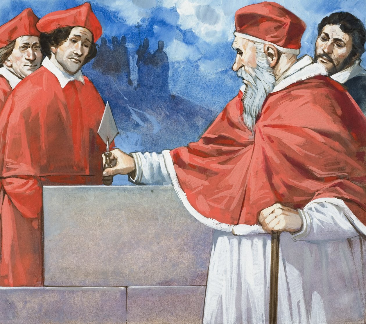 Papst Julius II. (1443-1513) legt 1506 den Grundstein für St. Peter von Angus McBride