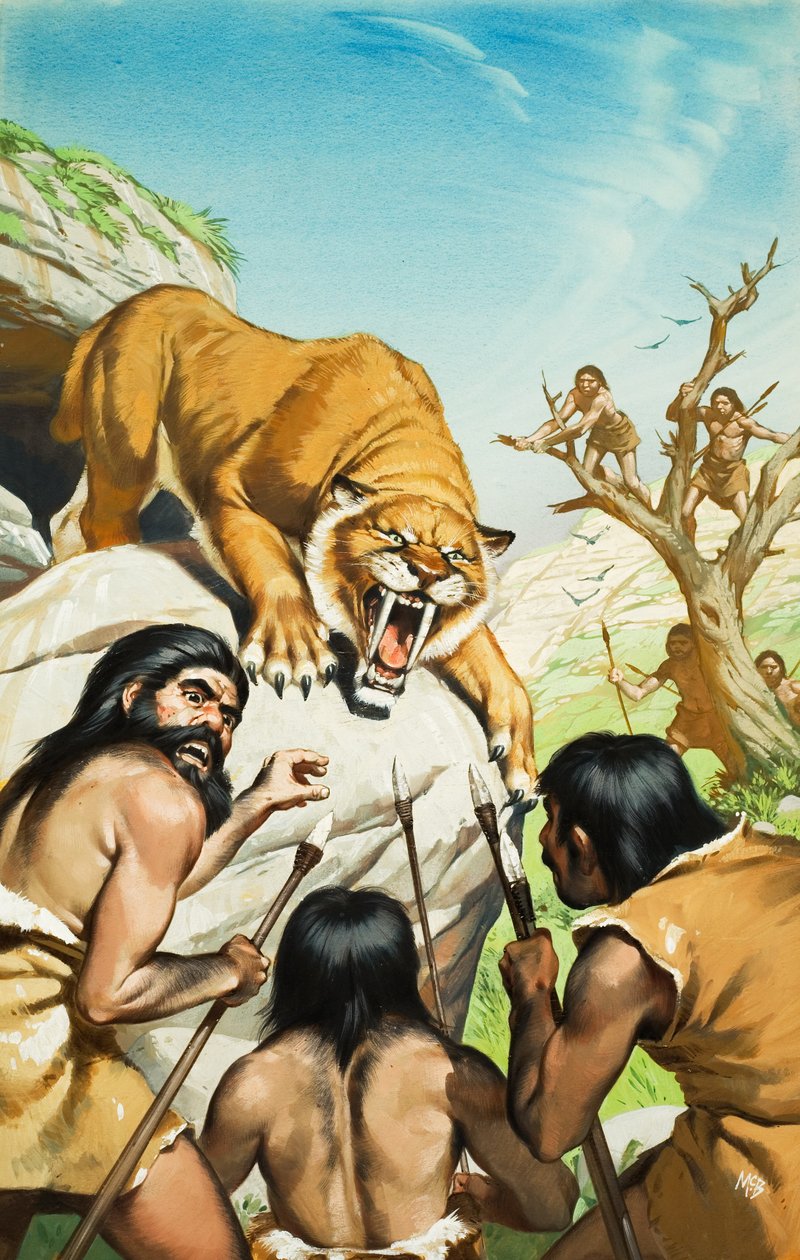 Säbelzahntiger und Höhlenmenschen von Angus McBride