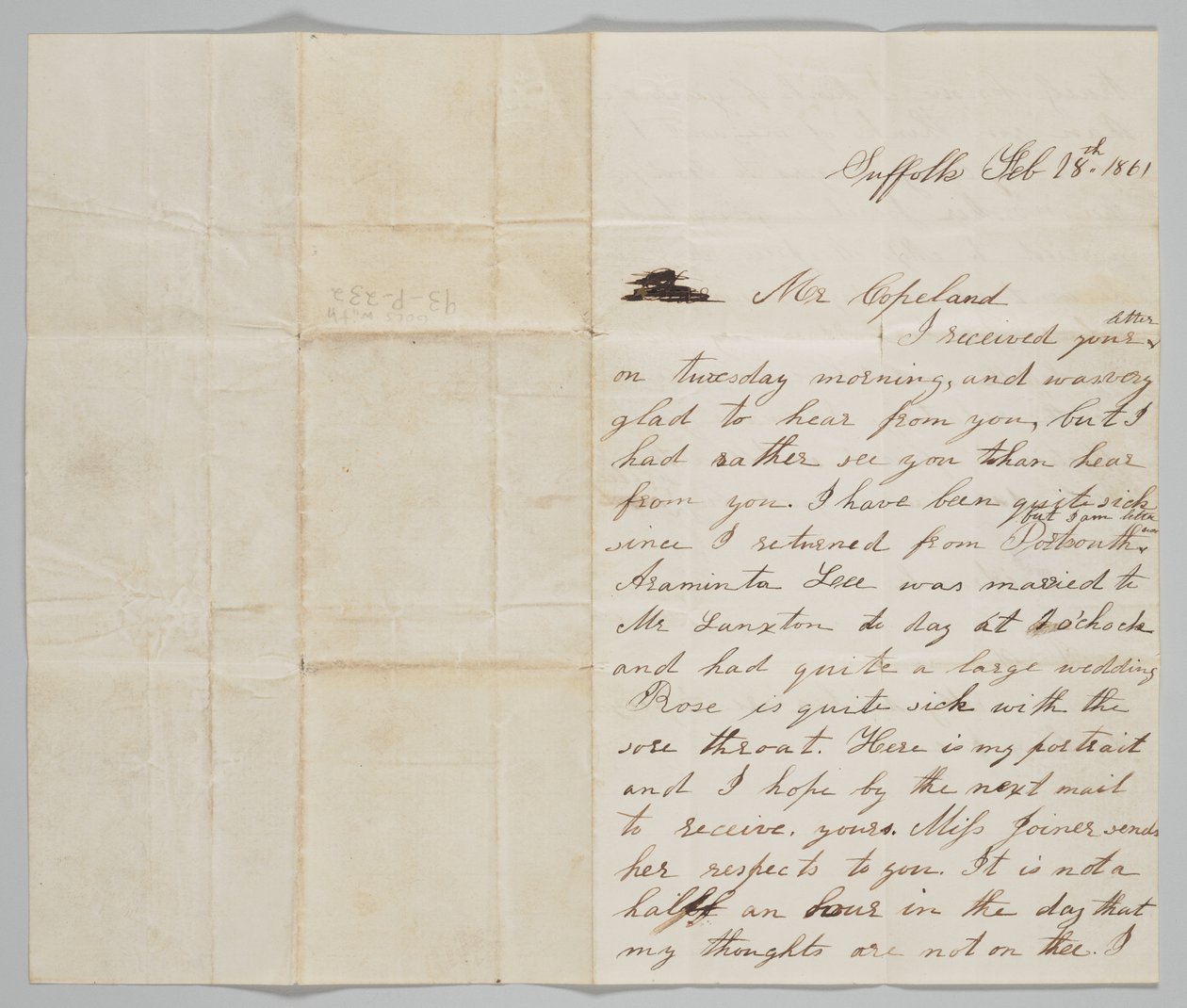 Brief an John Copeland von seiner Frau Ann, 18. Februar 1861 von Ann Hurst Copeland