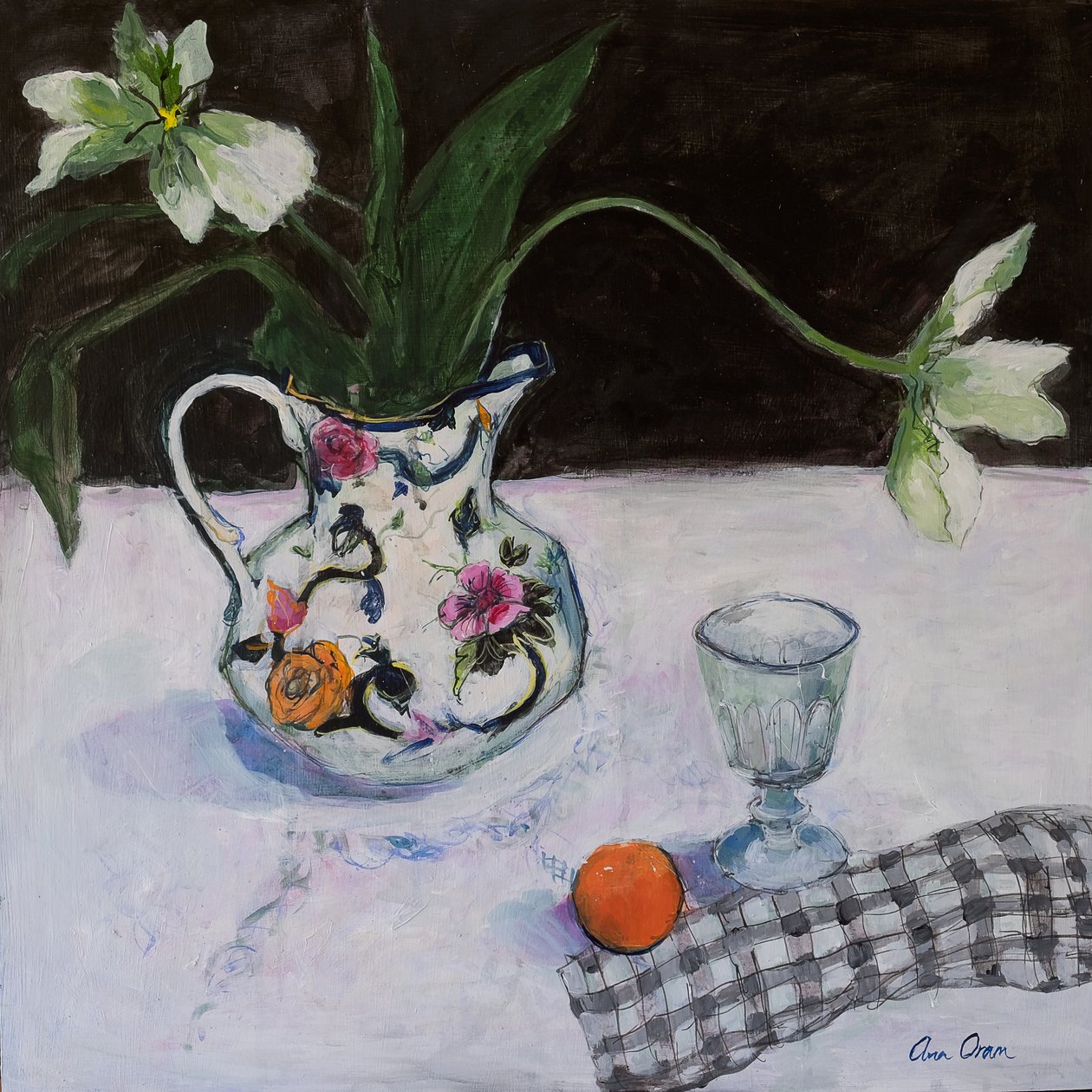 Stillleben mit weißen Tulpen und einem Glas, 2019 von Ann Oram