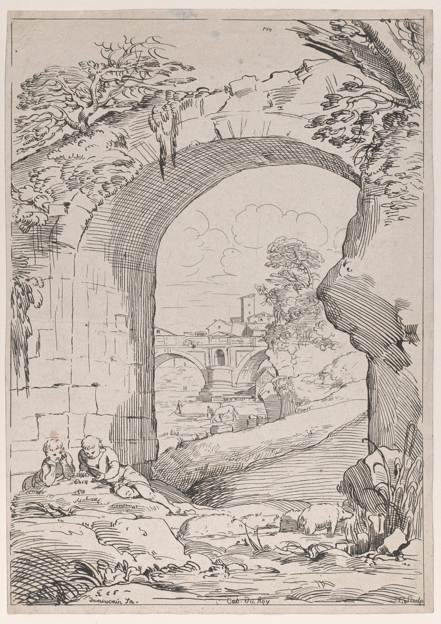 Landschaft mit Brücke, 18. Jahrhundert von Anne Claude Philippe de Caylus