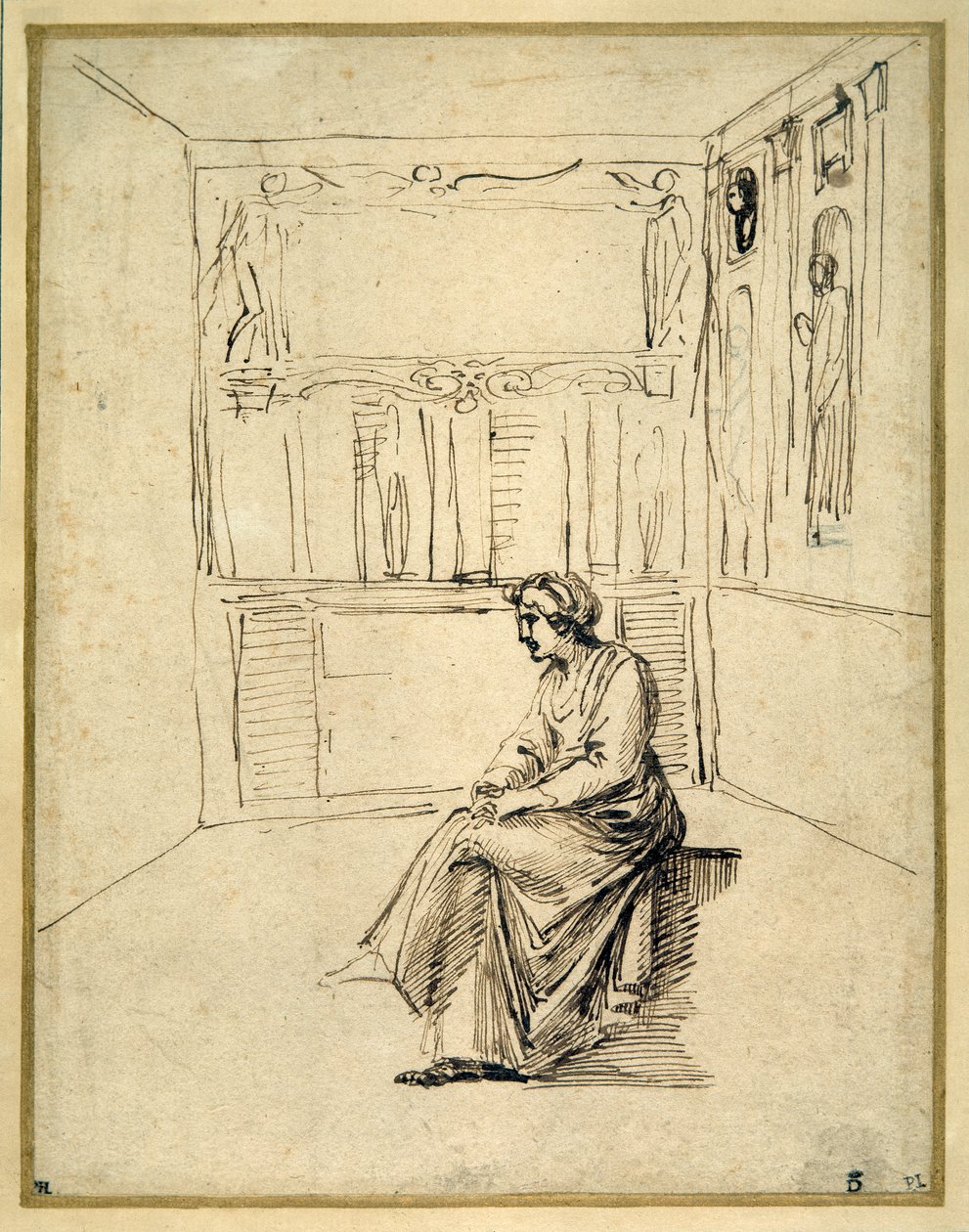 Eine Frau, die in einem Raum sitzt von Annibale Carracci