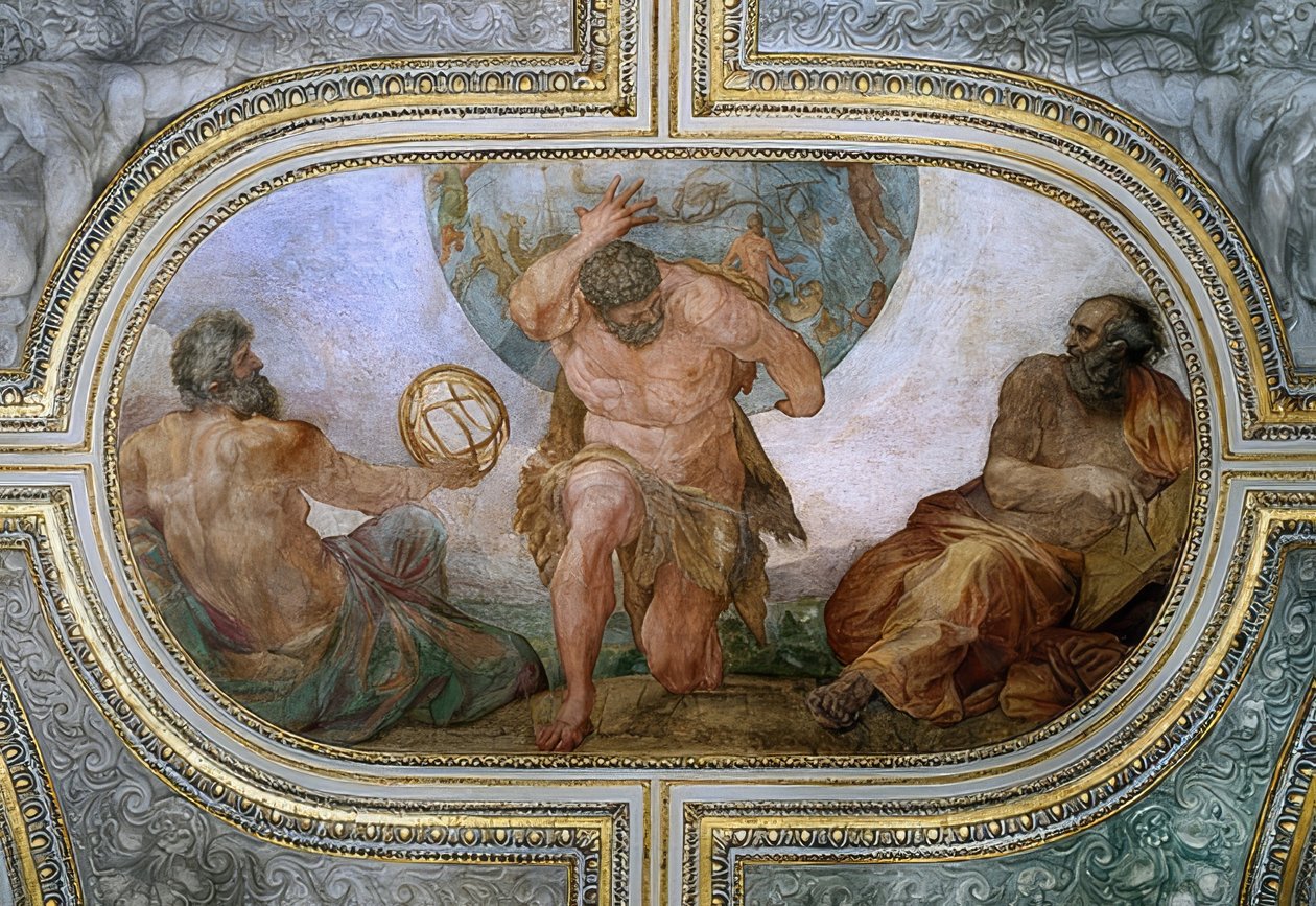 Herkules trägt für Atlas das Himmelsgewölbe (Fresko im Camerino) von Annibale Carracci