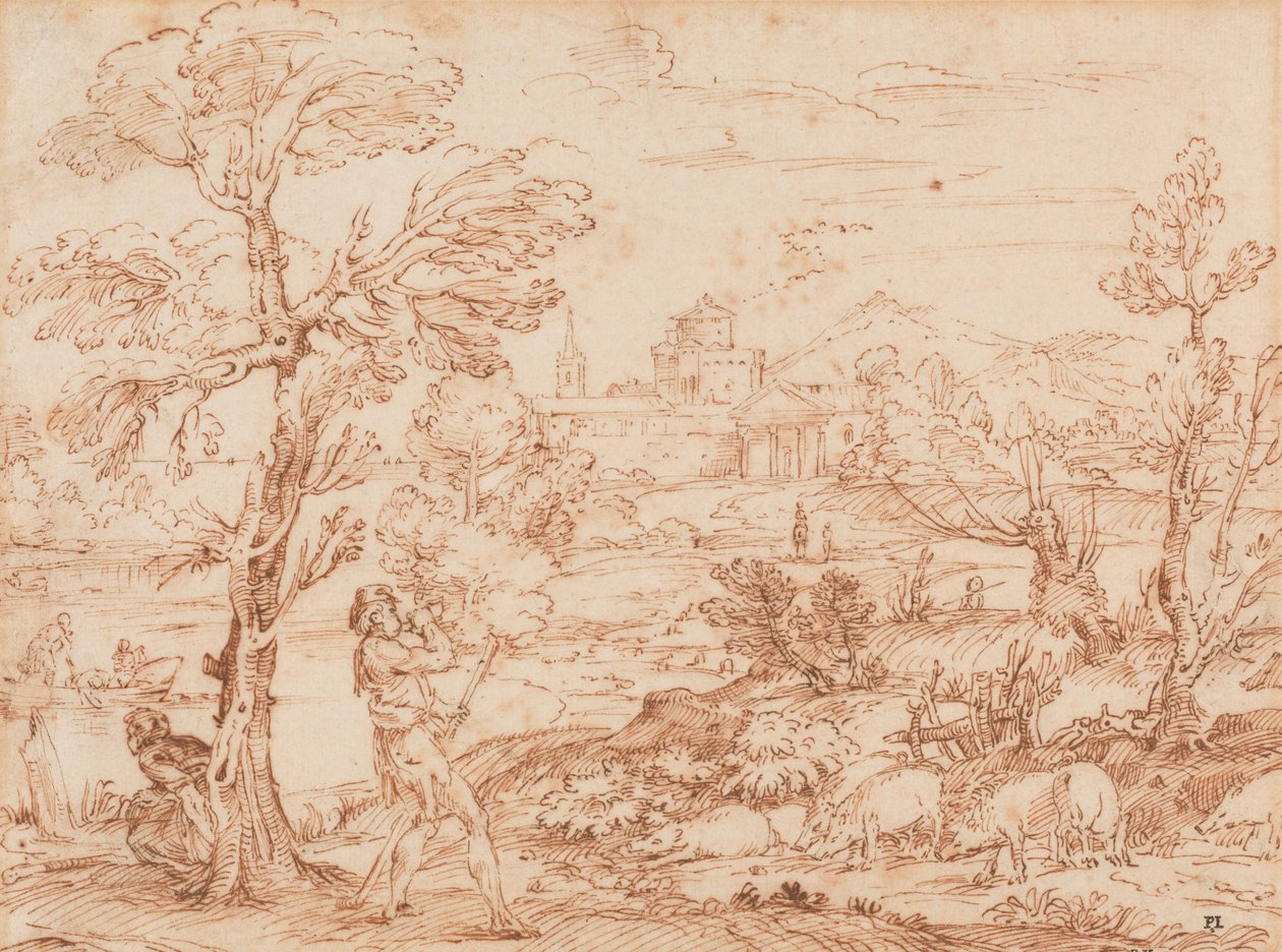 Landschaft mit Hirte und Schweinen, 16.-frühes 17. Jahrhundert von Annibale Carracci