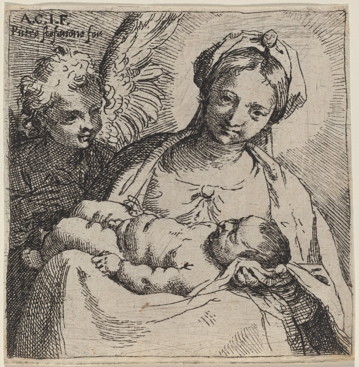 Madonna und Kind mit einem Engel von Annibale Carracci