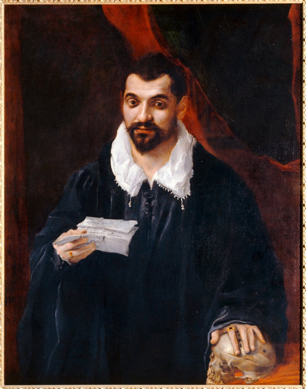 Porträt eines Mannes, der einen Schädel hält, früher genannt von Annibale Carracci
