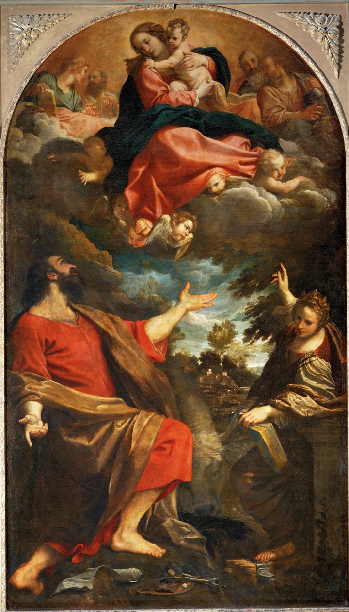 Die Jungfrau erscheint dem Heiligen Lukas und der Heiligen Katharina von Annibale Carracci