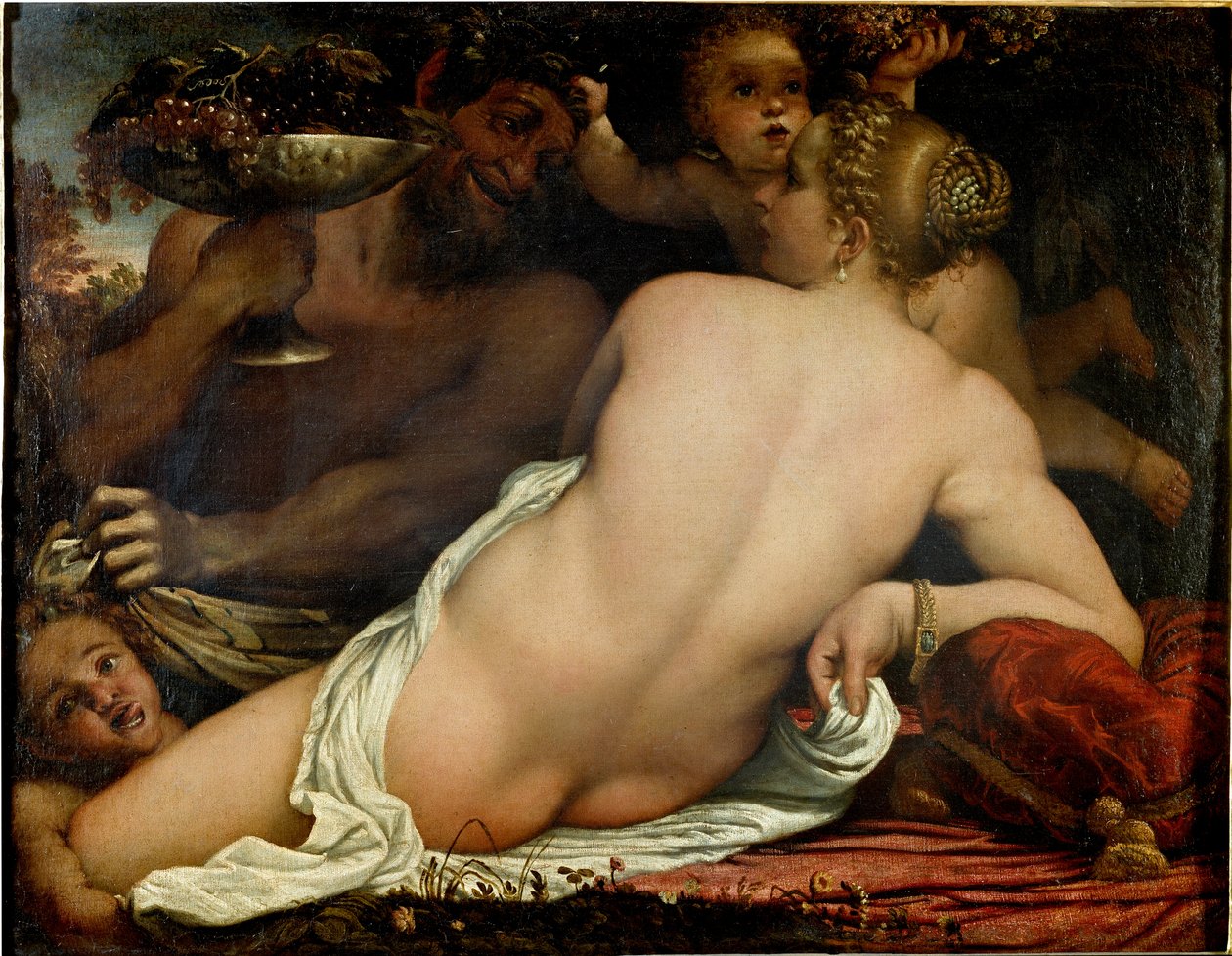 Die Bacchantin, Venus, Satyr und zwei Cupidos (Detail) von Annibale Carracci