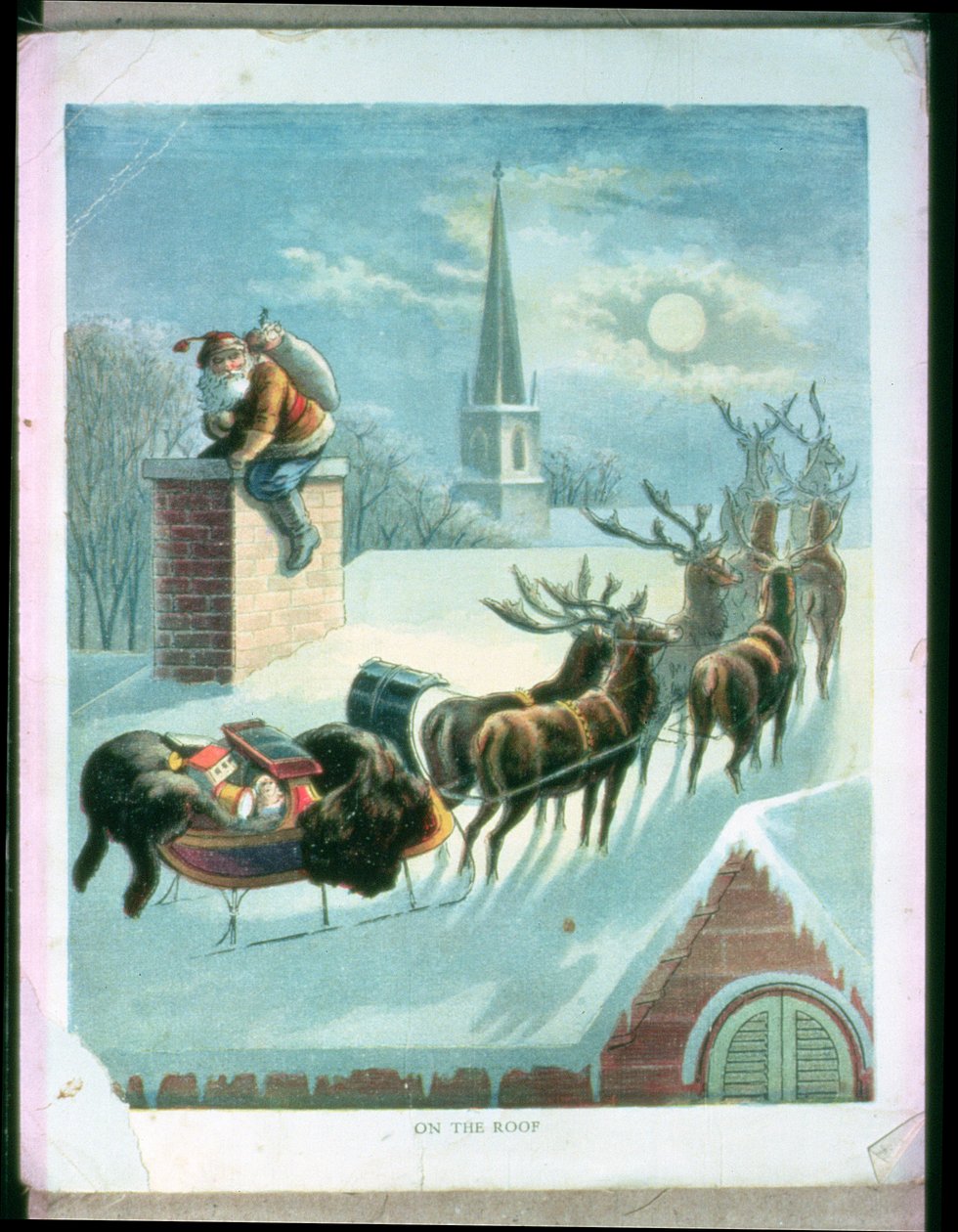 Auf dem Dach, frühe 1900er Weihnachtsbuchillustration von Unbekannt Unbekannt