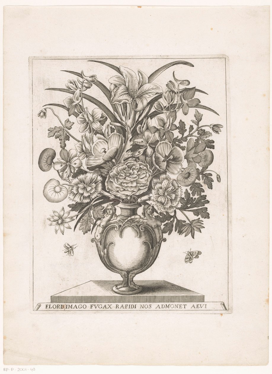 Blumen in Vase mit Halffiguren von Anonymous