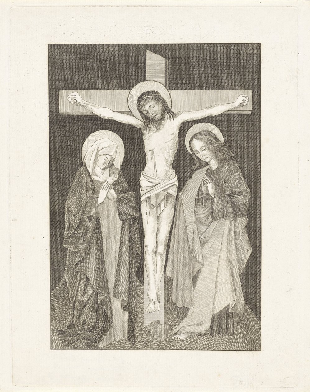 Christus am Kreuz, zu beiden Seiten Maria und Johannes von Anonymous