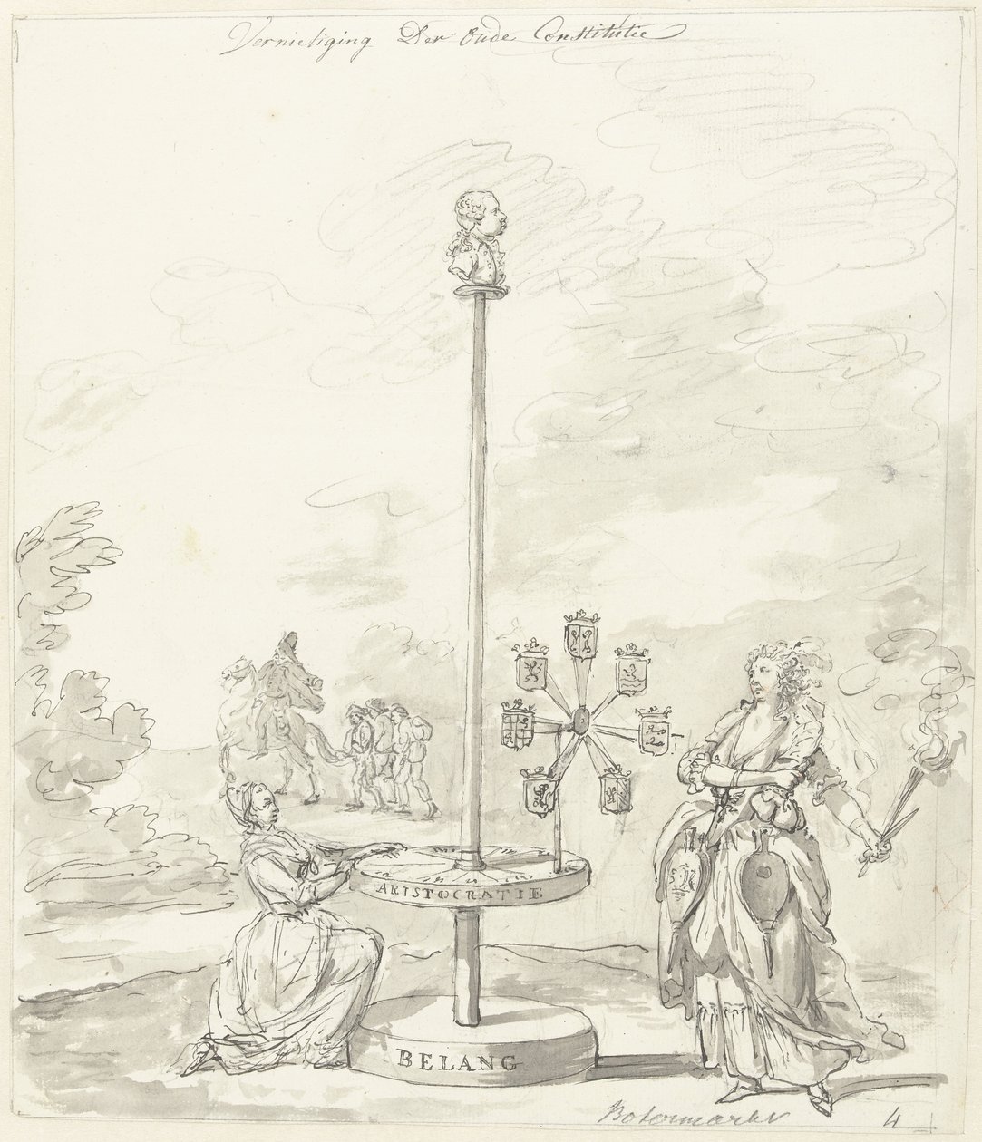 Die Zerstörung der alten Verfassung, Dekoration auf dem Botermarkt, 1795 von Anonymous