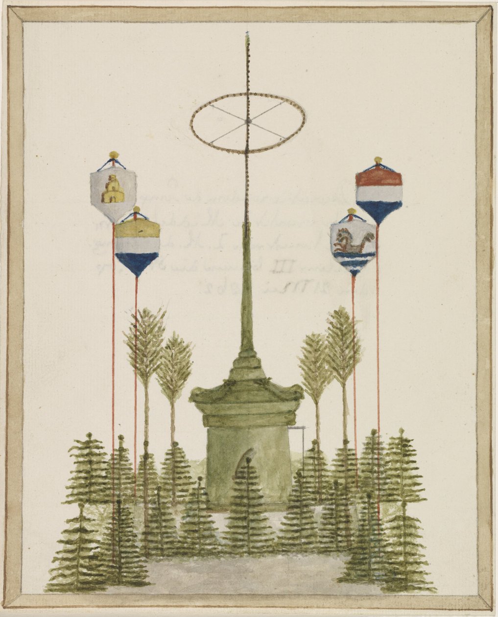 Dekoration um den Brunnen auf dem großen Markt in Middelburg, bei der Ankunft von S.M. König Wilhelm III. in dieser Stadt, am 21. Mai 1862 (Titel auf dem Objekt) von Anonymous