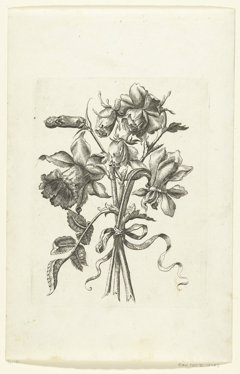 Drei Blumen, darunter eine Narzisse und eine Nelke von Anonymous