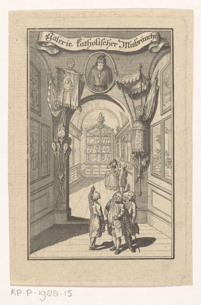 Figuren in Galerie mit Porträt und liturgischen Objekten von Anonymous