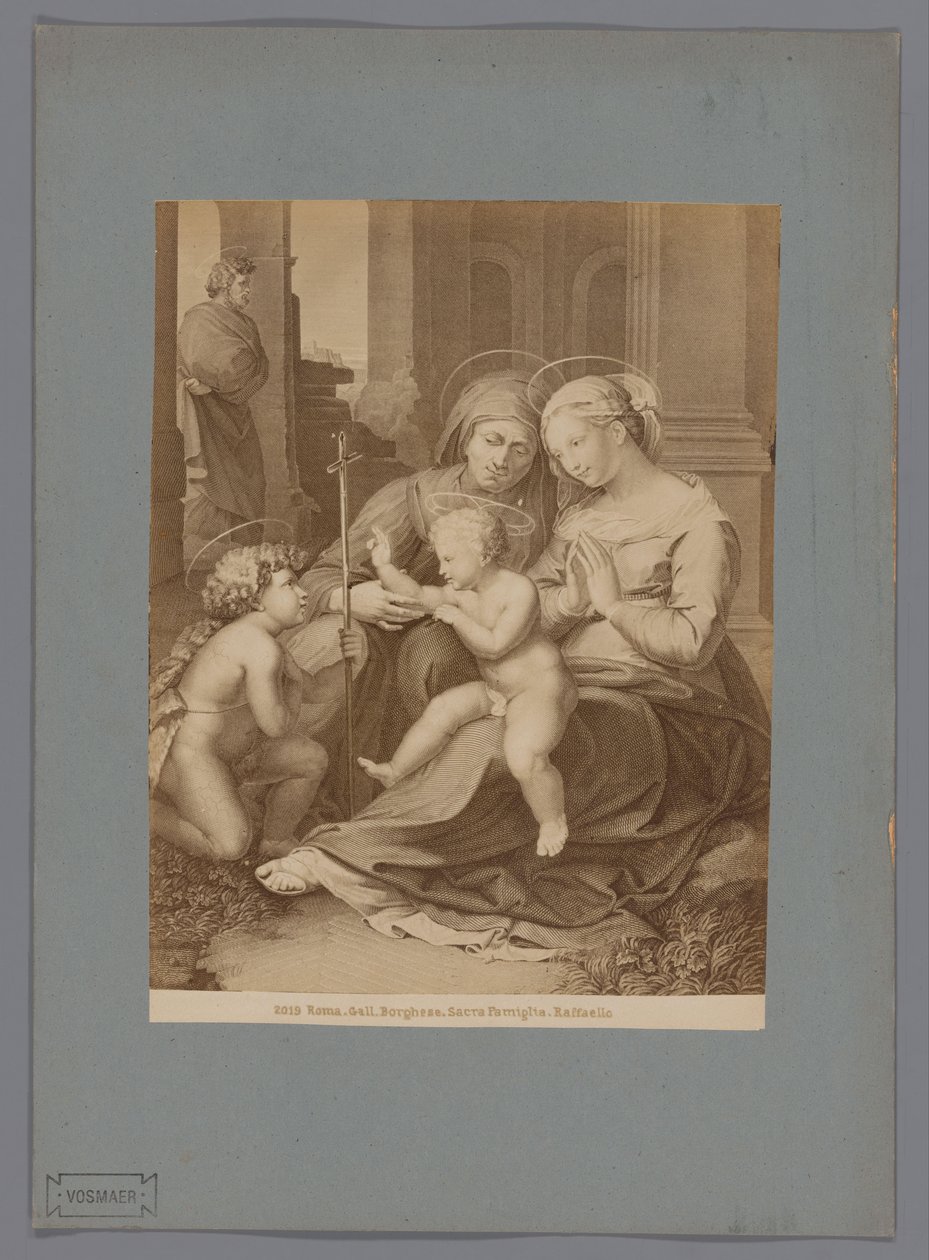 Fotoreproduktion eines Stichs nach dem Gemälde Heilige Familie von Raffael von Anonymous