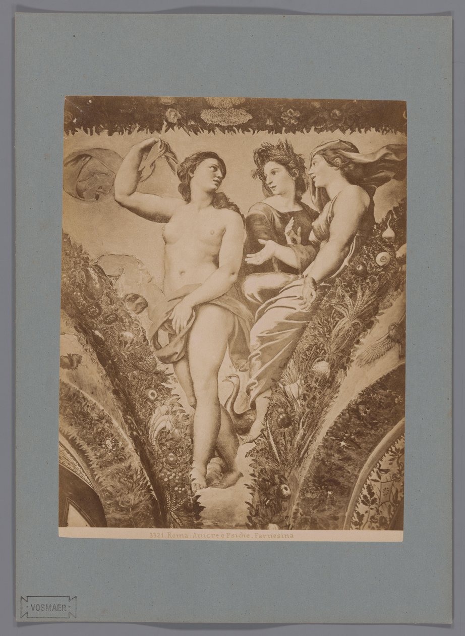 Fotoreproduktion des Freskos Amor und Psyche in der Loggia di Psiche, Villa Farnesina in Rom von Anonymous