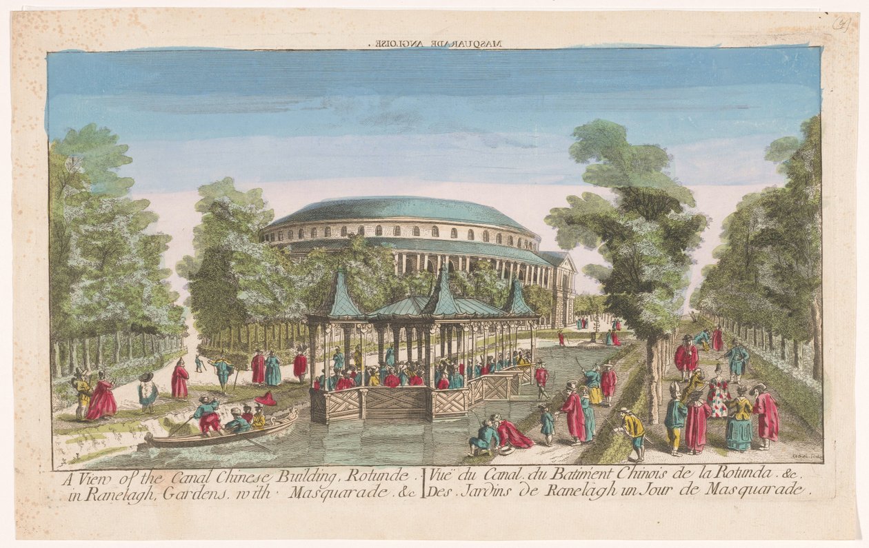 Ansicht des Kanals und des chinesischen Pavillons im Ranelagh Gardens in London mit einem Maskenball von Anonymous