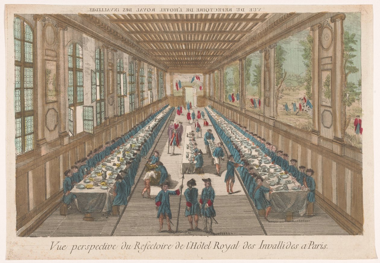 Ansicht des Speisesaals des Hôtel des Invalides in Paris mit einer Gesellschaft beim Essen von Anonymous