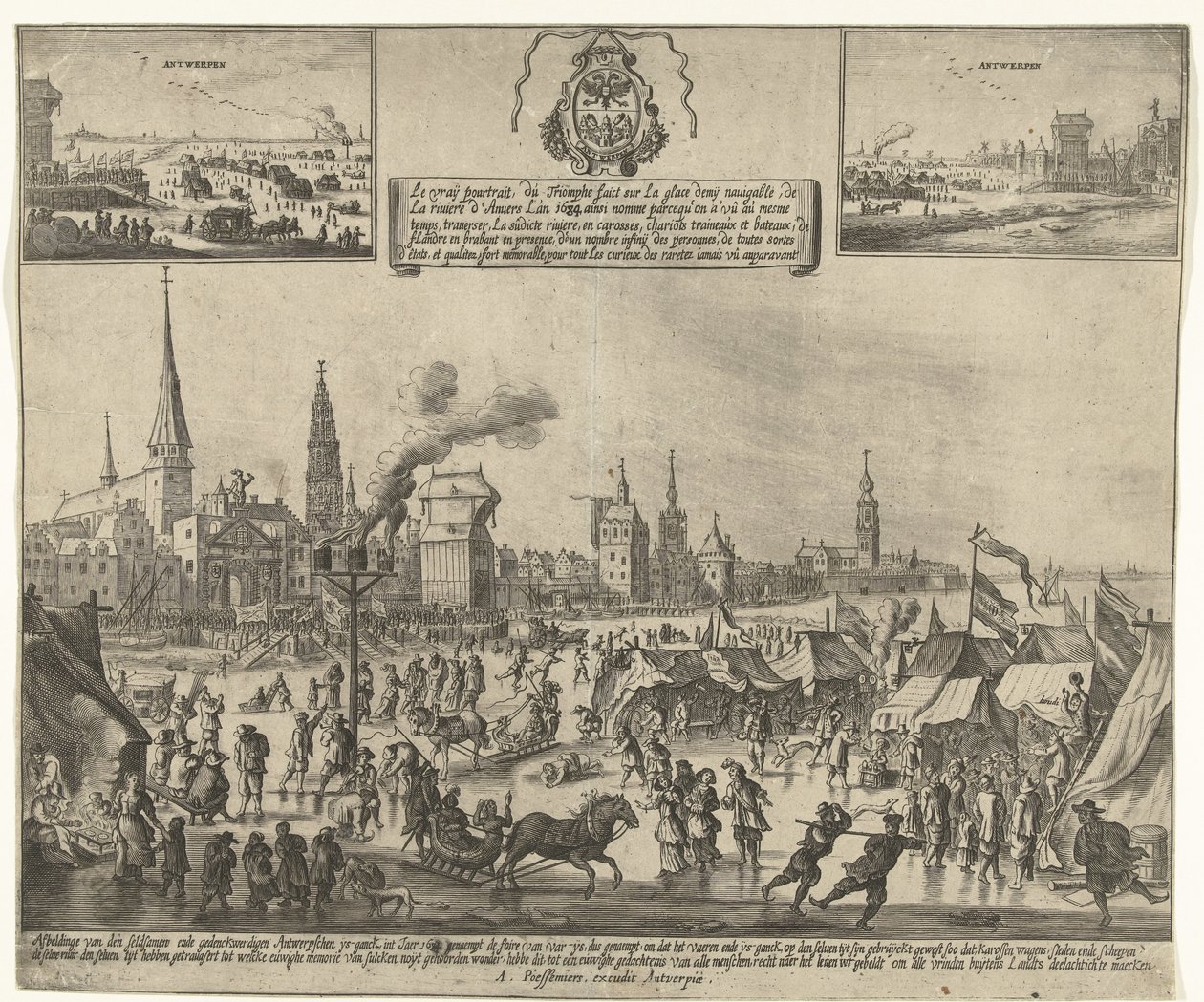 Eisvergnügen auf der gefrorenen Schelde in Antwerpen, 1684 von Anonymous