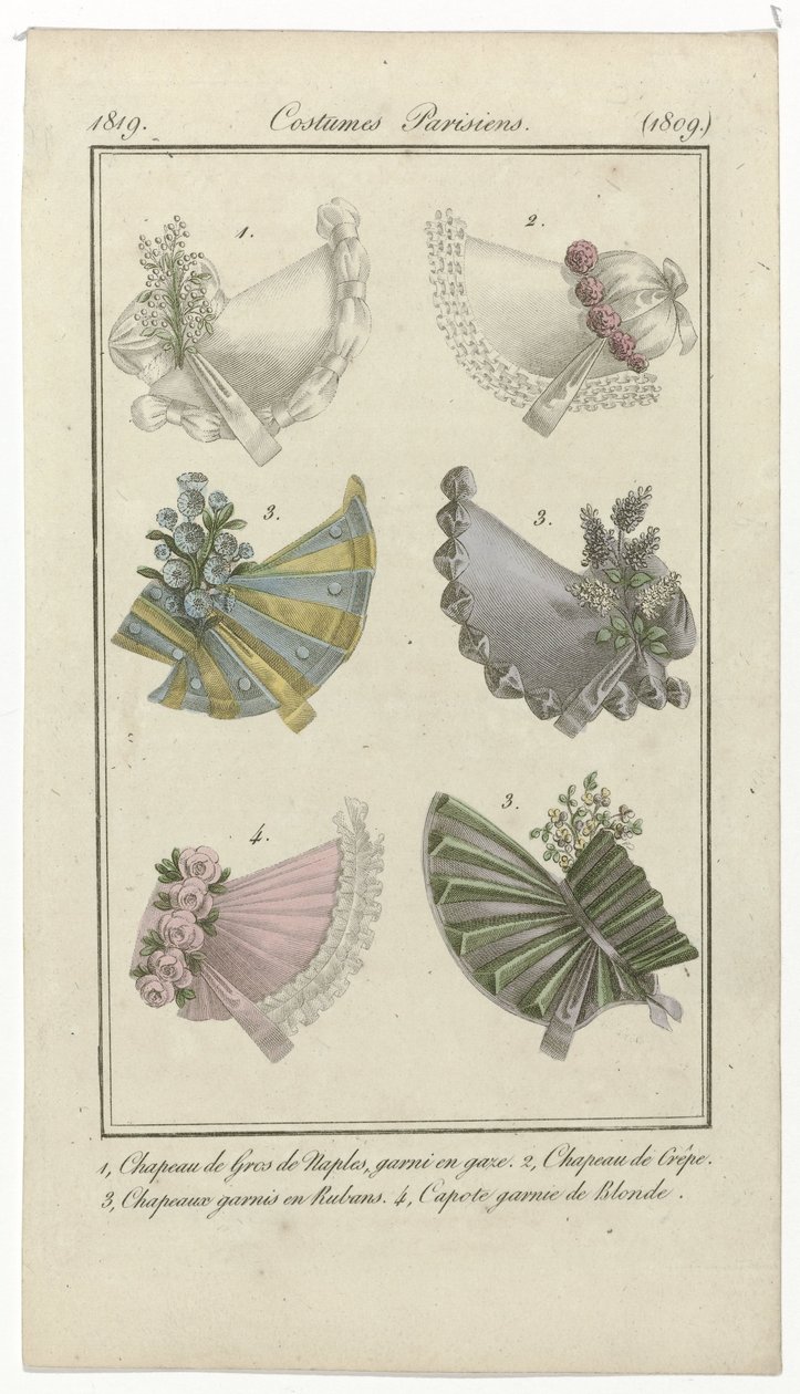 Journal des Dames et des Modes, Costumes Parisiens, 15. April 1819: Chapeau de Gros de Naples von Anonymous