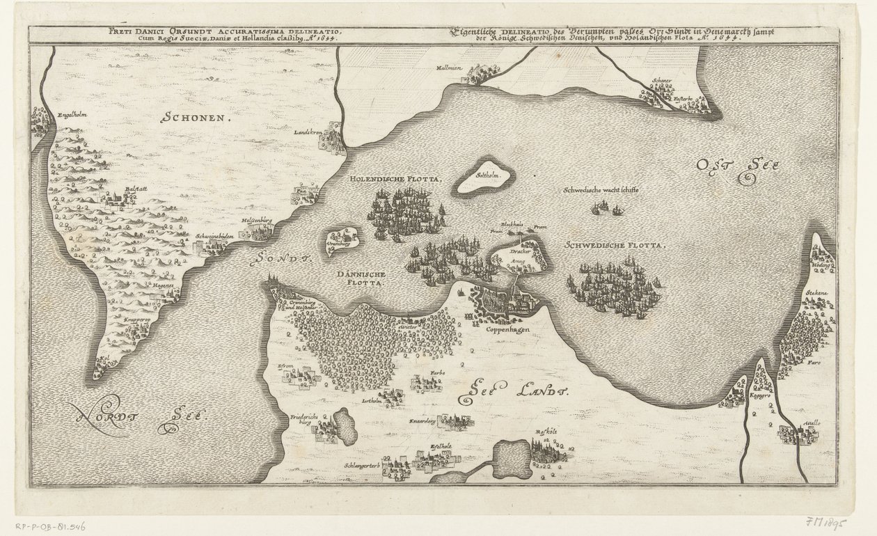 Karte der Seeschlacht zwischen den schwedischen und dänischen Flotten im Belt, 1644 von Anonymous